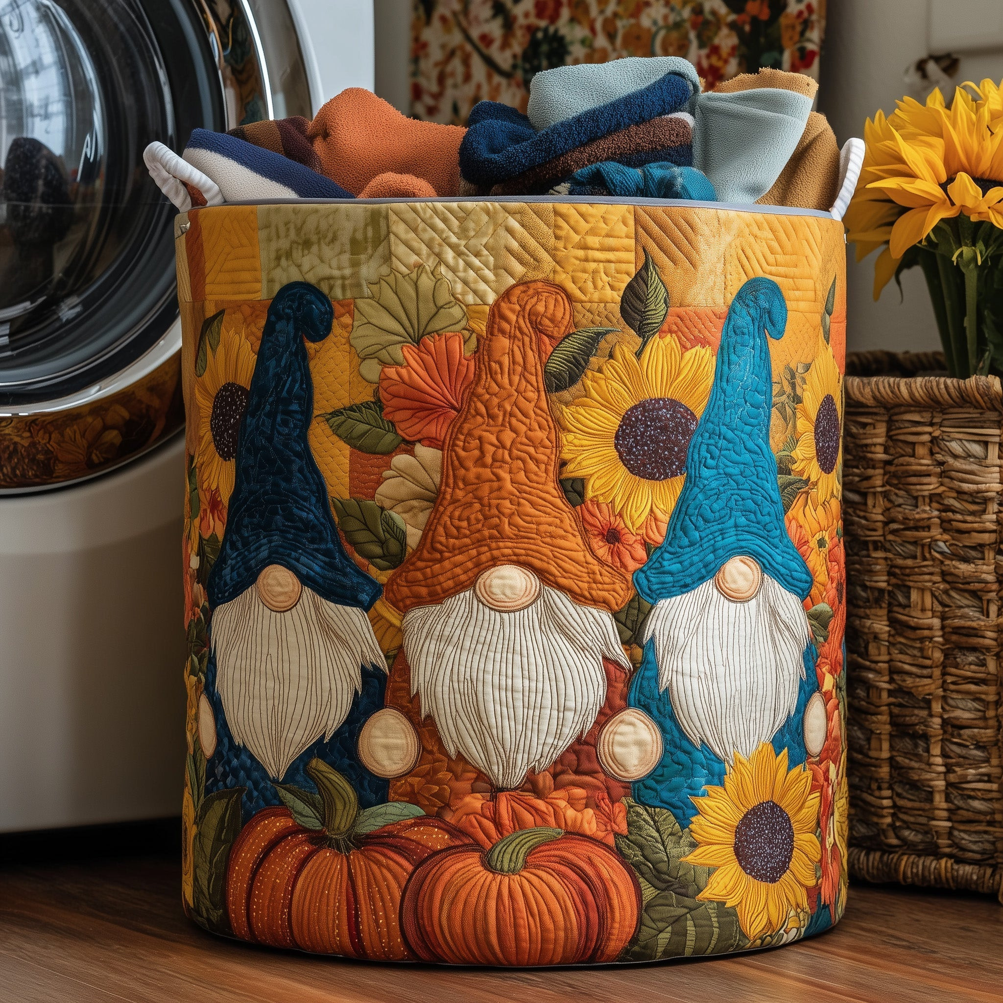 Autumn Gnomes Quilted Laundry Basket Holiday Home Decor Unique Gifts For Grandma