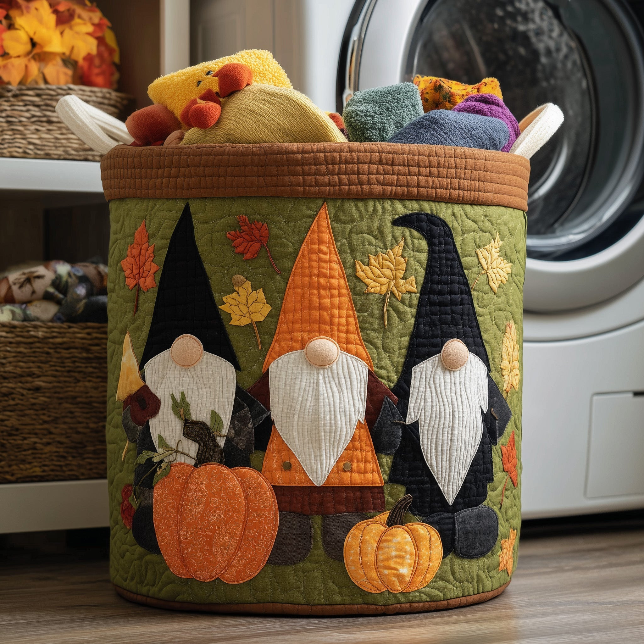 Autumn Gnomes Quilted Laundry Basket Holiday Home Decorations Unique Gift Ideas