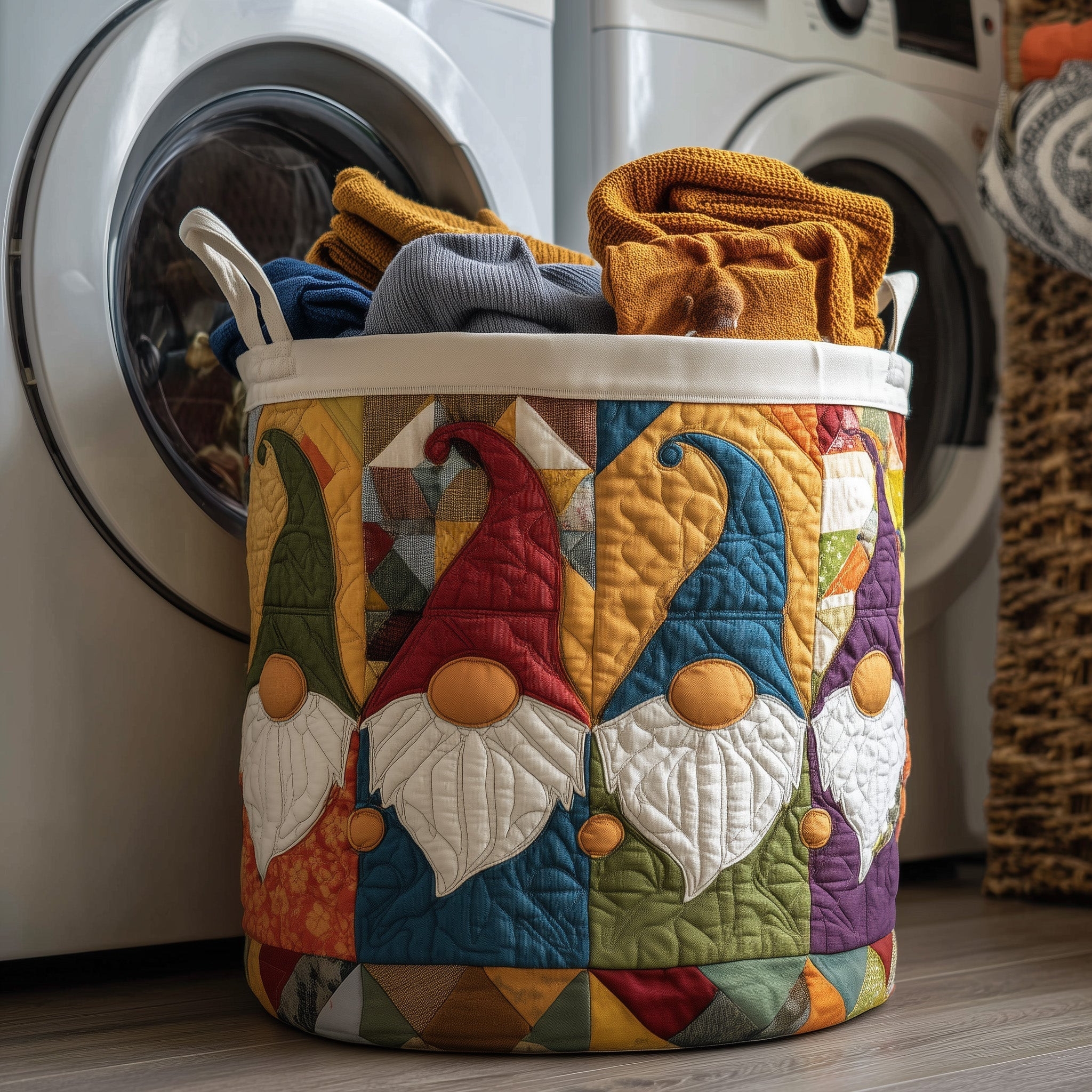Autumn Gnomes Quilted Laundry Basket Modern Home Decor Unique Gifts For Mother
