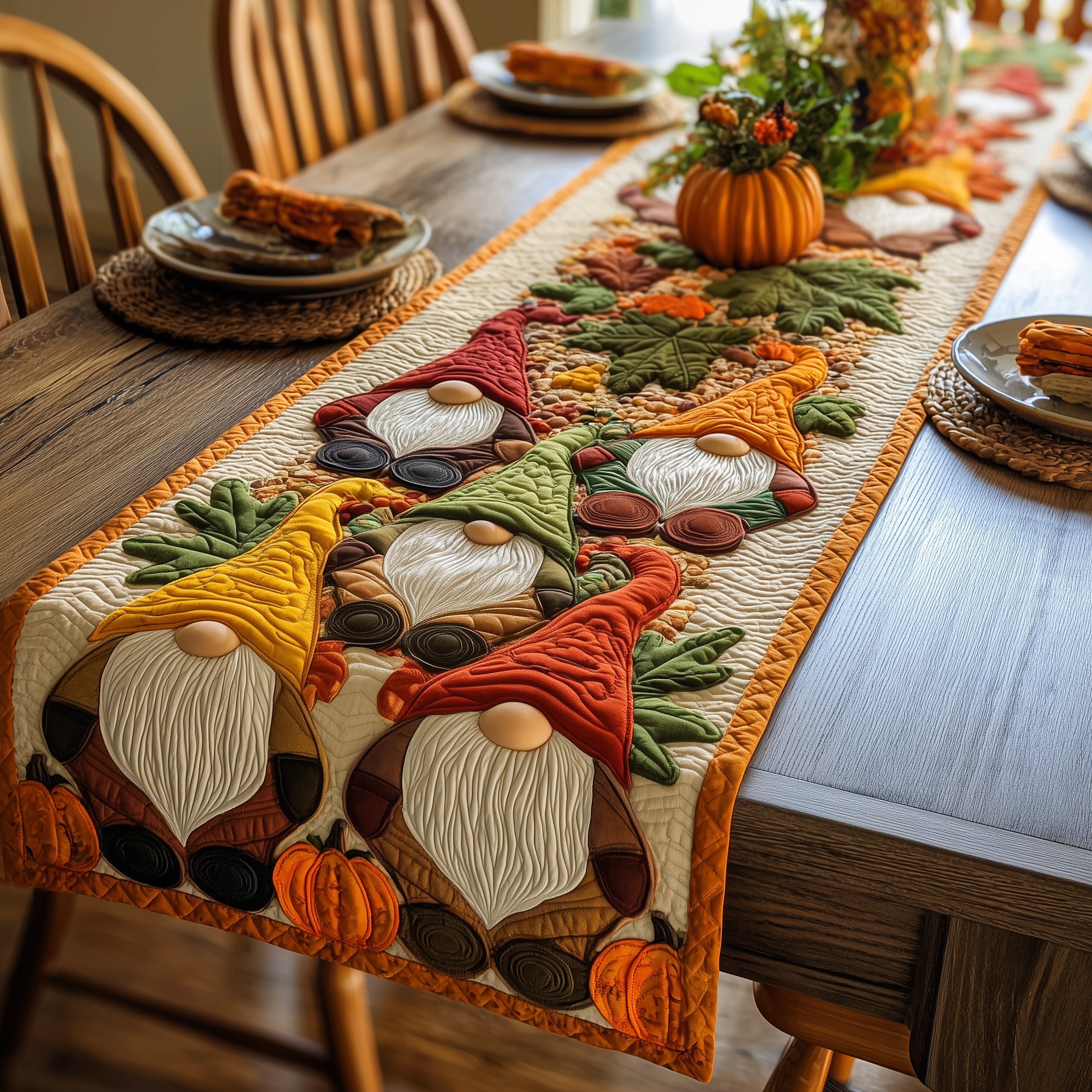 Autumn Gnomes Quilted Table Runner Special Occasion Table Runner Gift