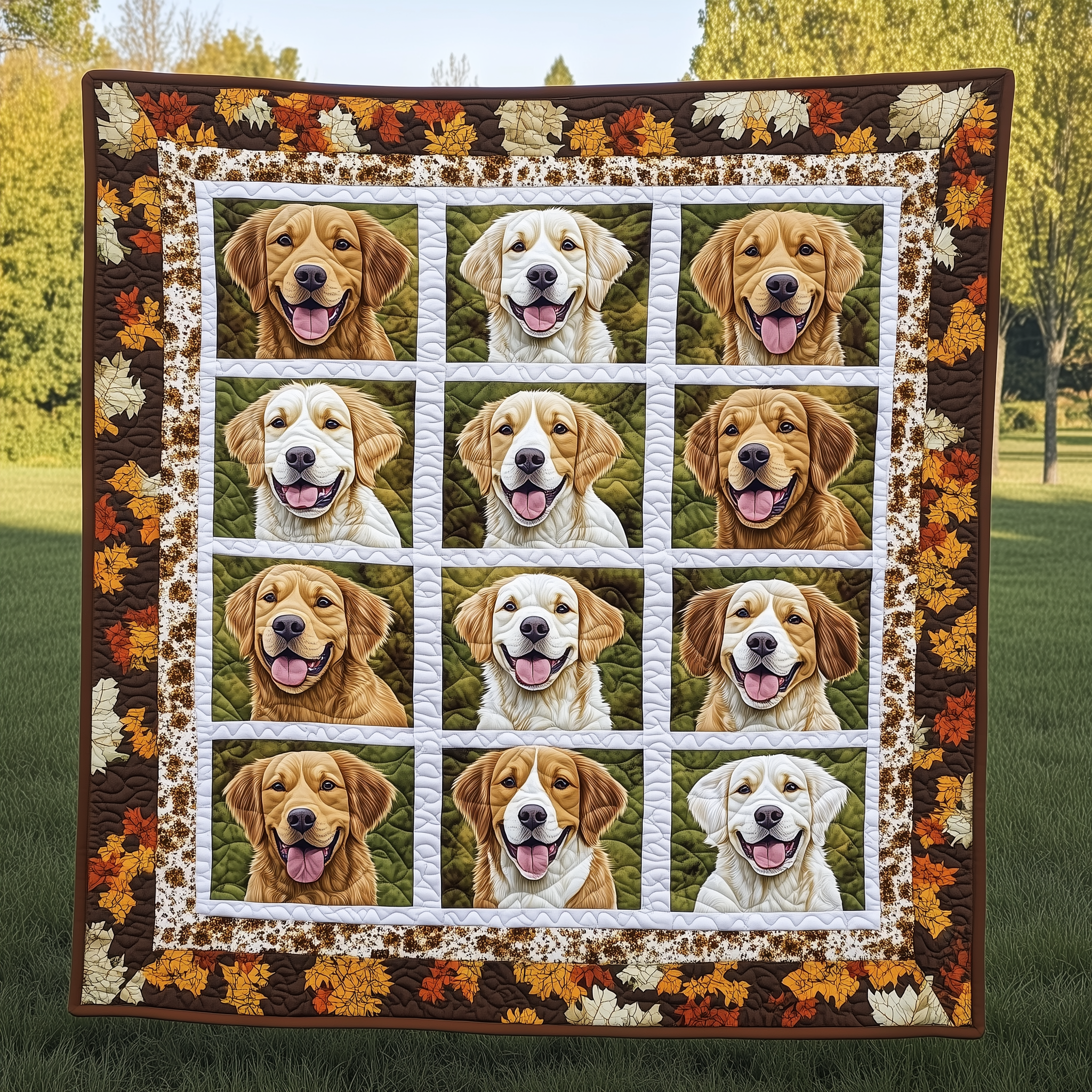 Autumn Golden Retriever Dog Fall Theme Quilted Blanket Dog Fall Presents For German Shepherd Lovers