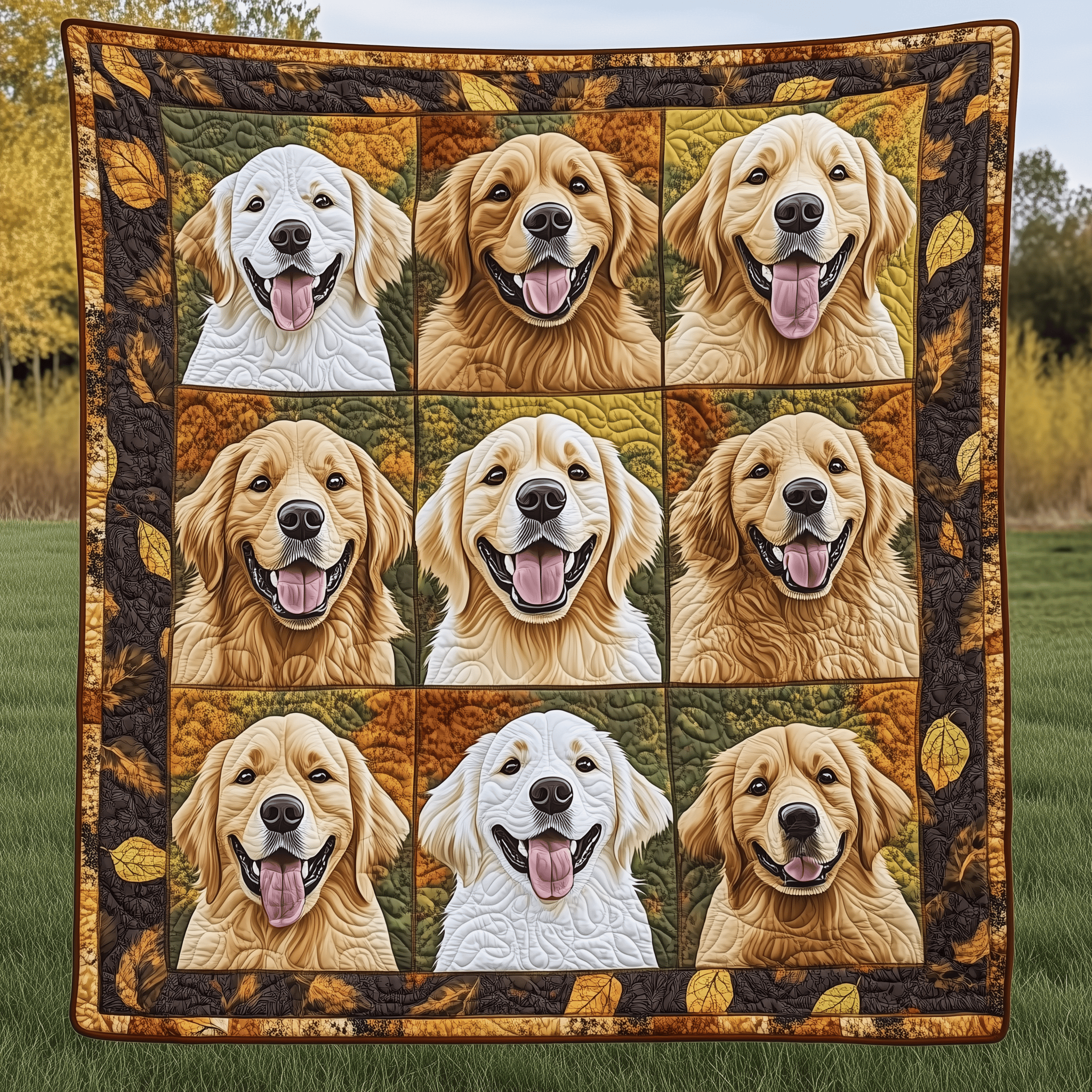 Autumn Golden Retriever Quilted Blanket Christmas Throw Blanket Christmas Presents For Wife
