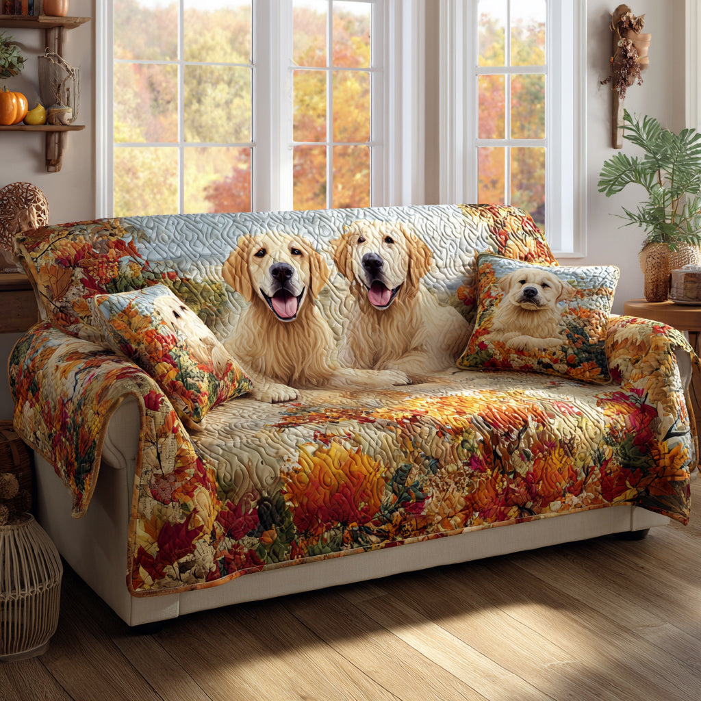 Autumn Golden Retriever Quilted Sofa Cover Christmas Living Decor Cute Themed Dog Gift Ideas