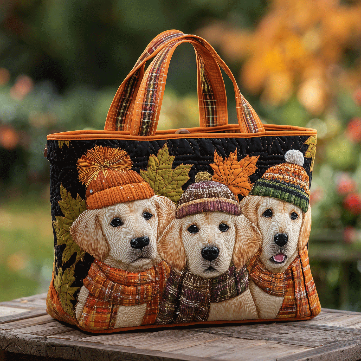 Autumn Goldens Quilted Tote Bag Xmas Gifts For Dog Lovers