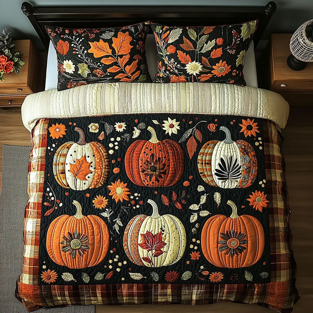Autumn Gourds Quilted Bedding Set Cute Room Decor Autumn Gifts Items