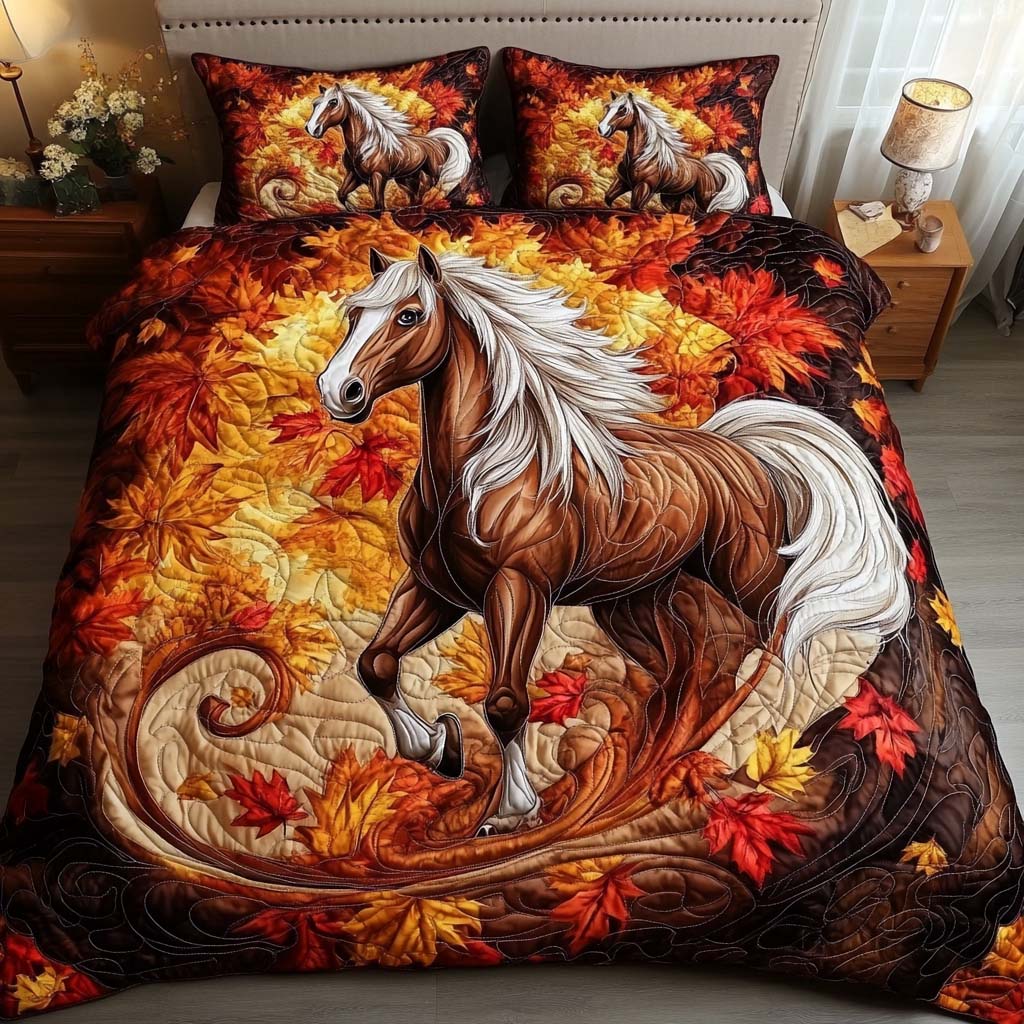 Autumn Grace Quilted Bedding Set Fall Bedding Sets Unique Gifts For Horse Lovers