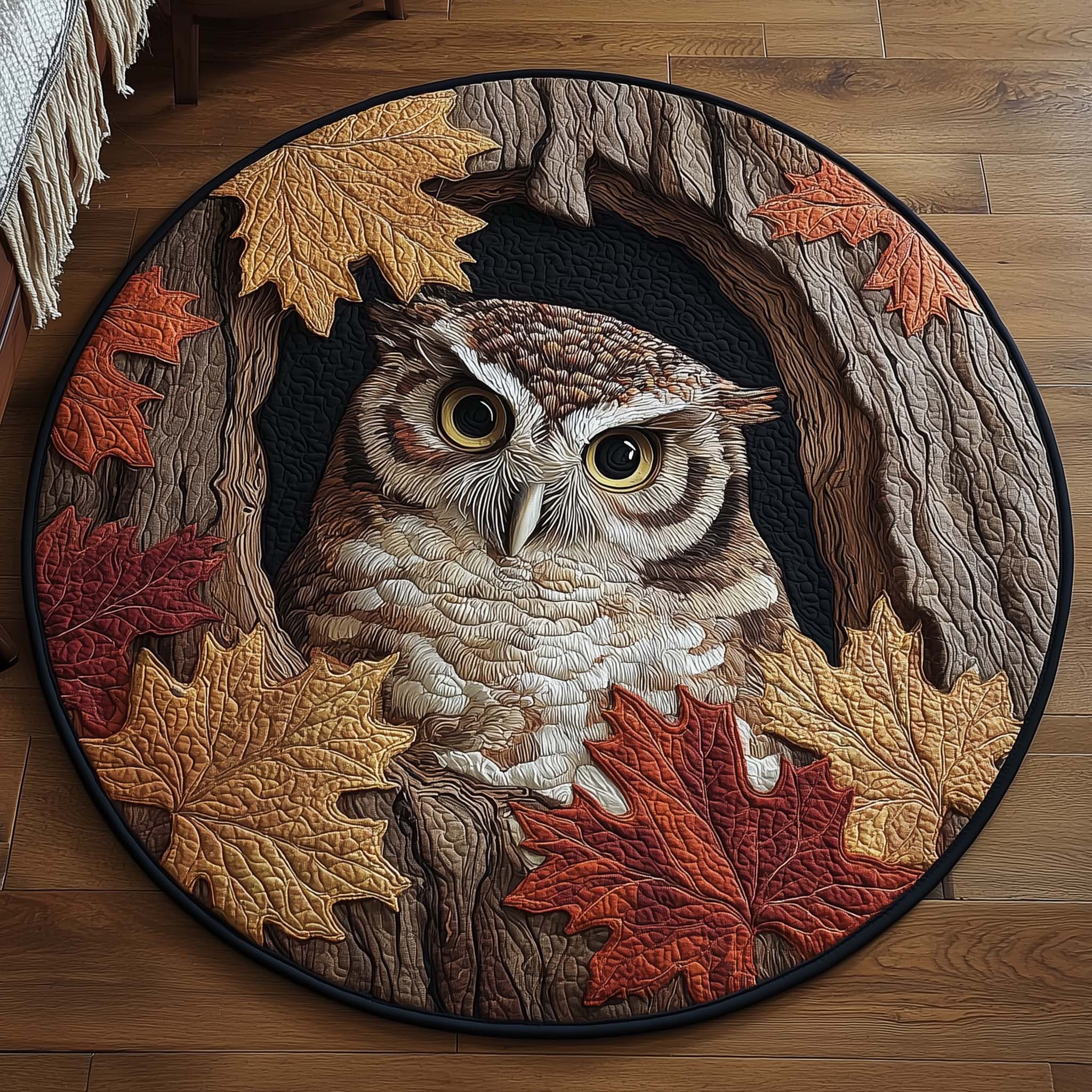 Autumn Guardian Owl Quilted Round Mat Classic Quilted Round Mat for Timeless Decor