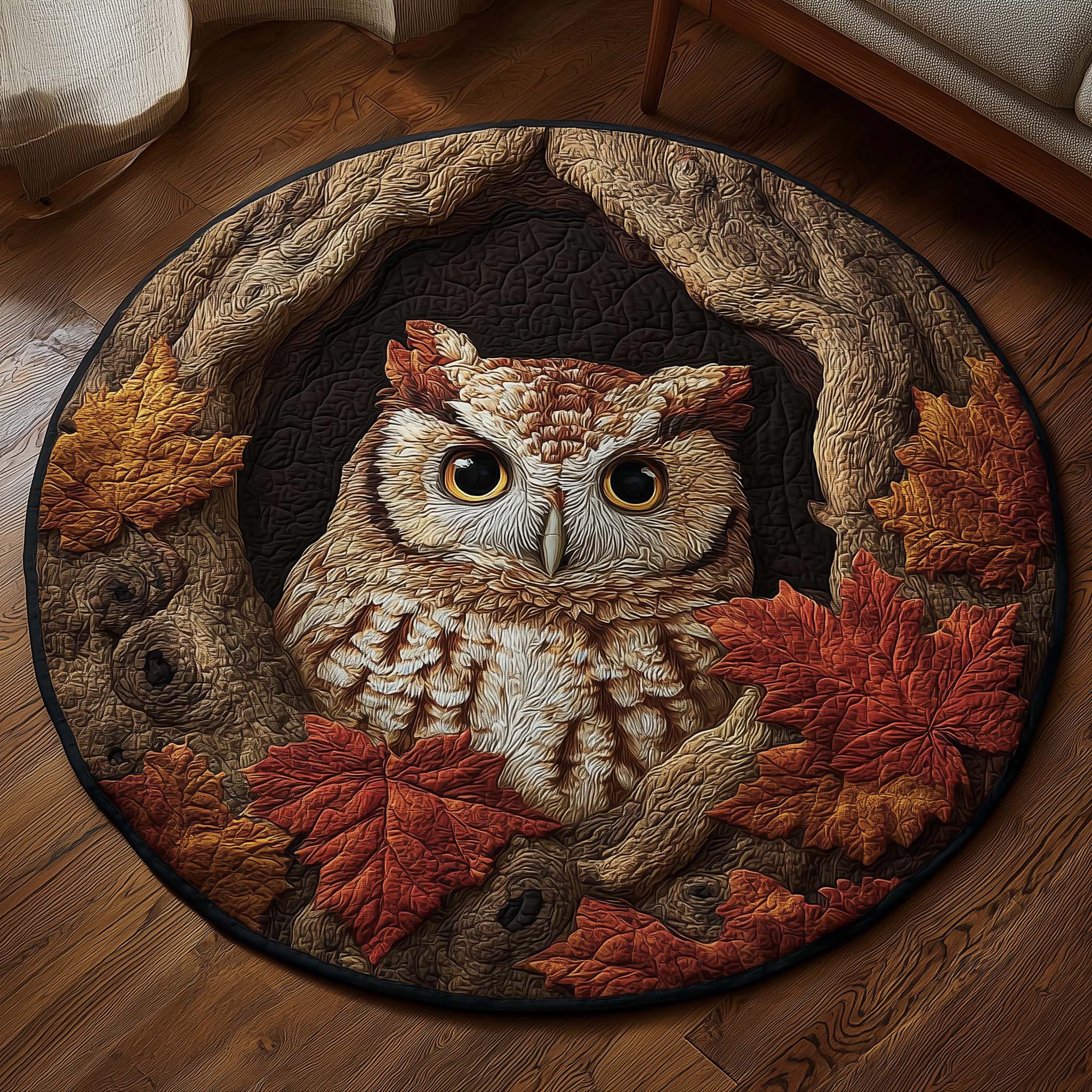 Autumn Guardian Owl Quilted Round Mat Classic Quilted Round Mat for Timeless Decor
