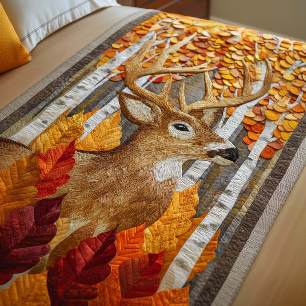 Autumn Guardian Quilted Bed Runner Bedroom Decor Cool Gifts For Deer Hunters