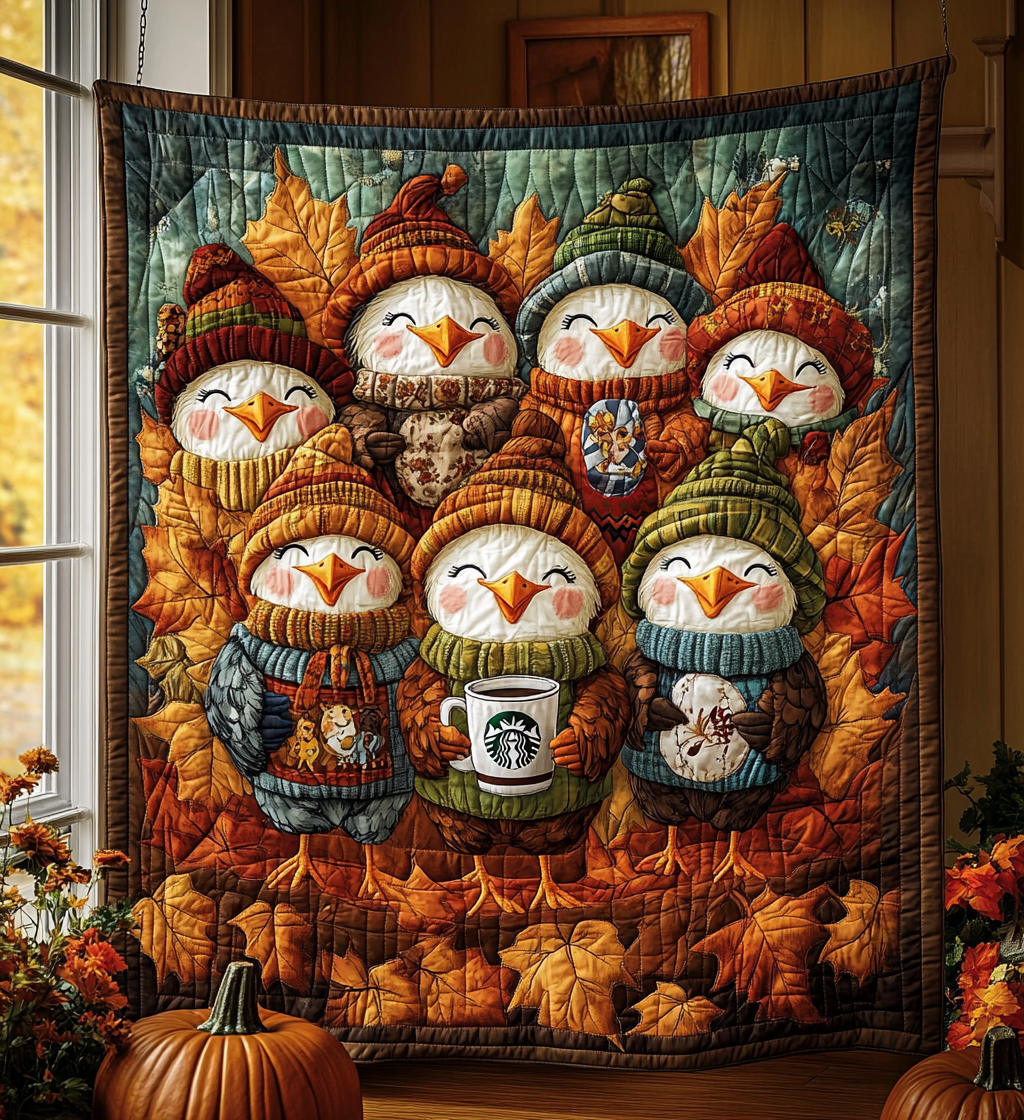 Autumn Happy Turkey Harvest Quilted Blanket Fall Festival Gifts For Someone Who Loves Cute Turkey