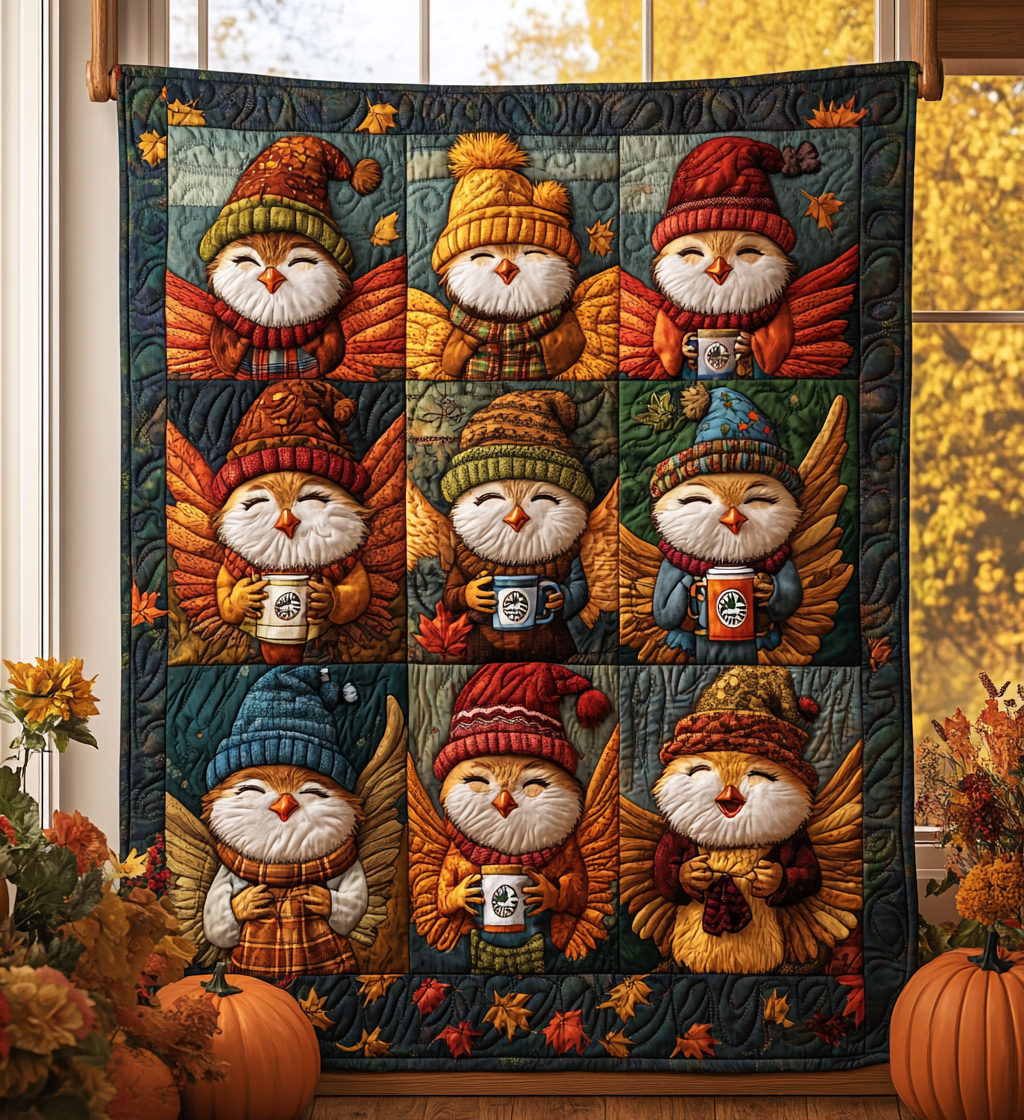 Autumn Happy Turkey Seasonal Quilted Blanket Present Gifts For Someone Who Loves Cute Turkey