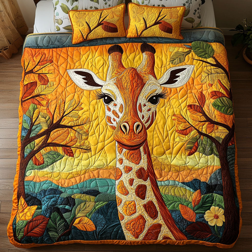Autumn Harmony Giraffe Quilted Bedding Set Luxury Duvet Covers Meaningful Gifts For Dad Birthday