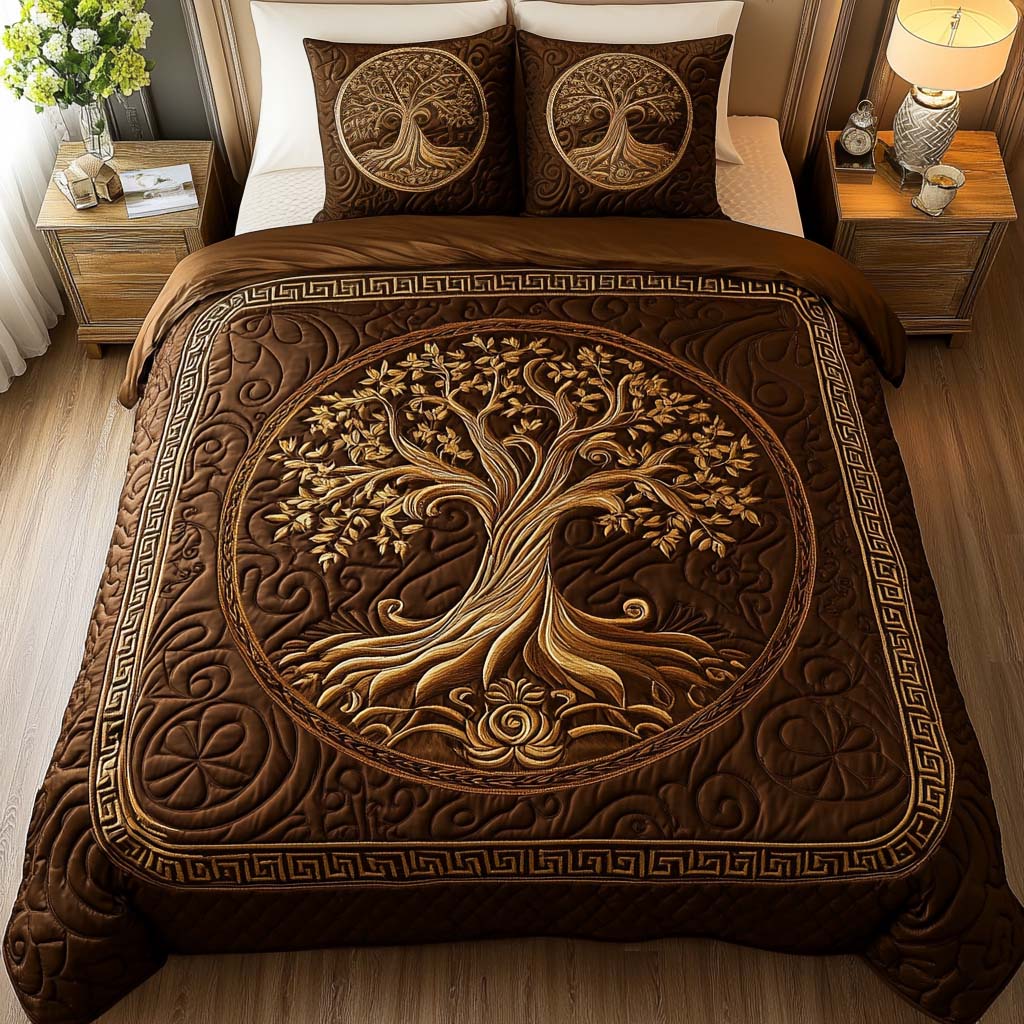 Autumn Harmony Quilted Bedding Set Bed Room Decoration Tree Of Life Themed Gifts