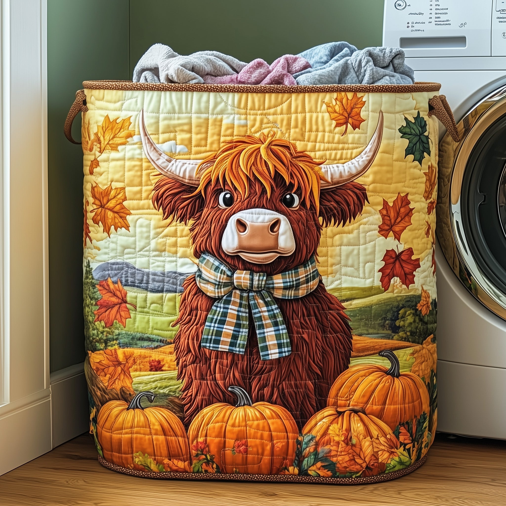 Autumn Harvest Cow Quilted Laundry Basket Foldable Basket Storage Gifts For Cow Fans