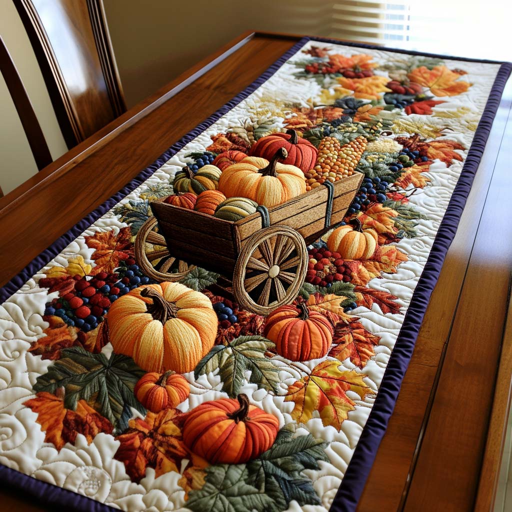Autumn Harvest Express Quilted Table Runner Autumn Table Runner Mothers Birthday Gifts