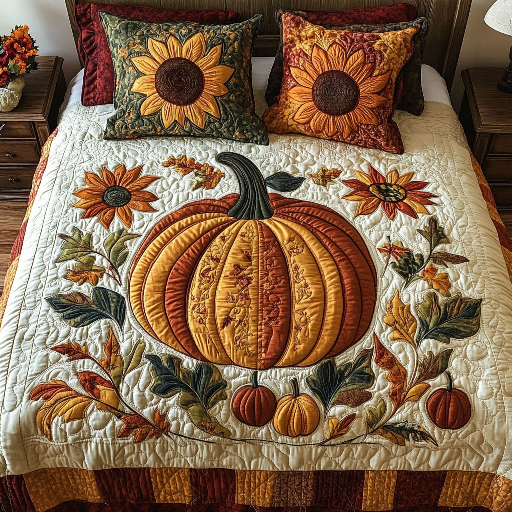 Autumn Harvest Pumpkins Quilted Bedding Set Aesthetic Room Decor Fall Autumn Gifts For Him