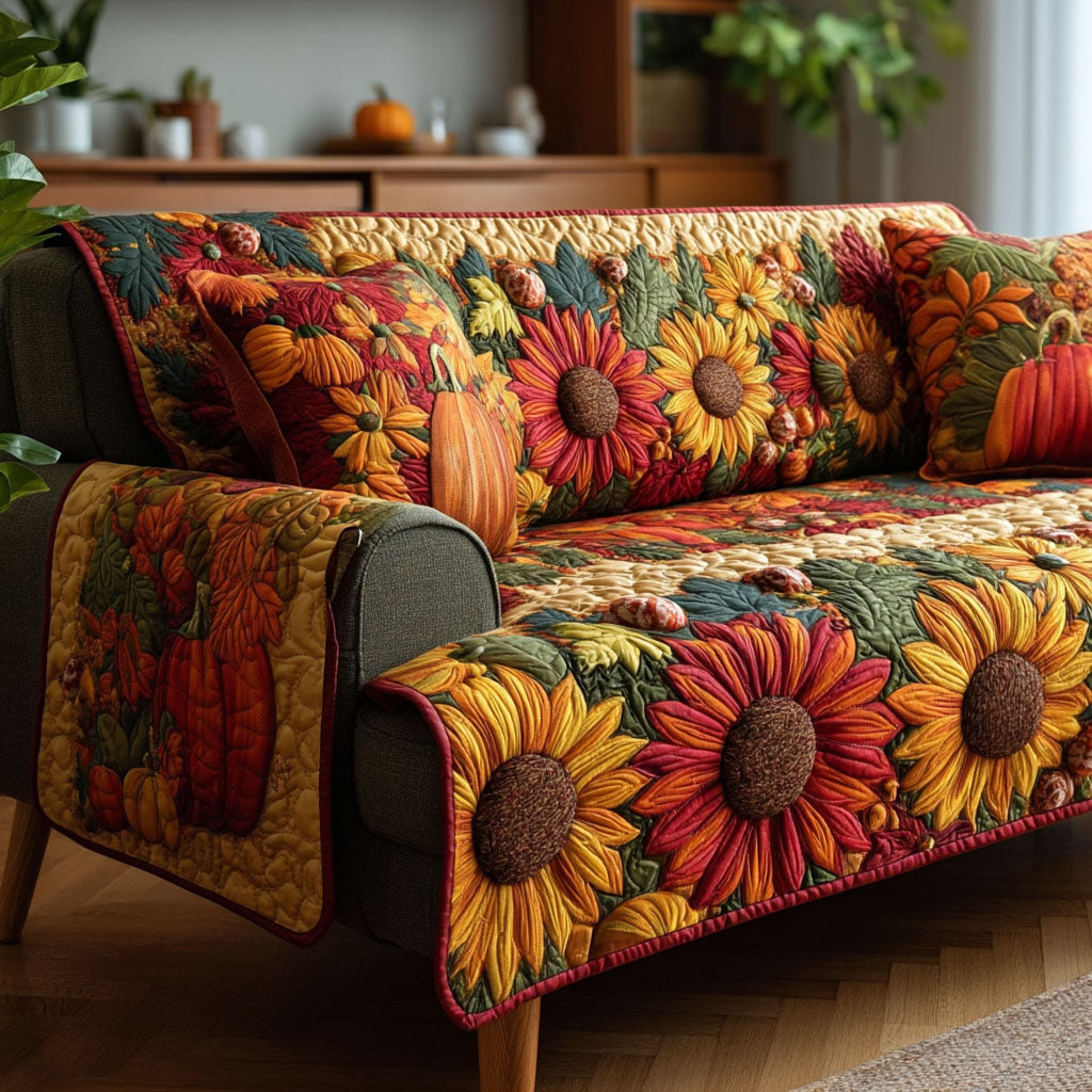 Autumn Harvest Quilted Sofa Cover Living Room Decor Ideas Sunflower Theme Gifts