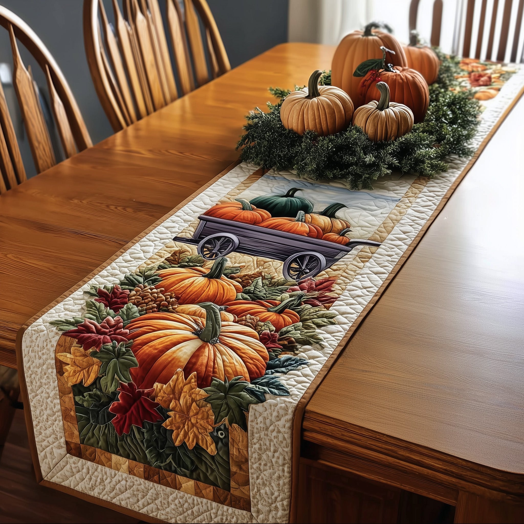 Autumn Harvest Quilted Table Runner Christmas Table Runner for Dining Room