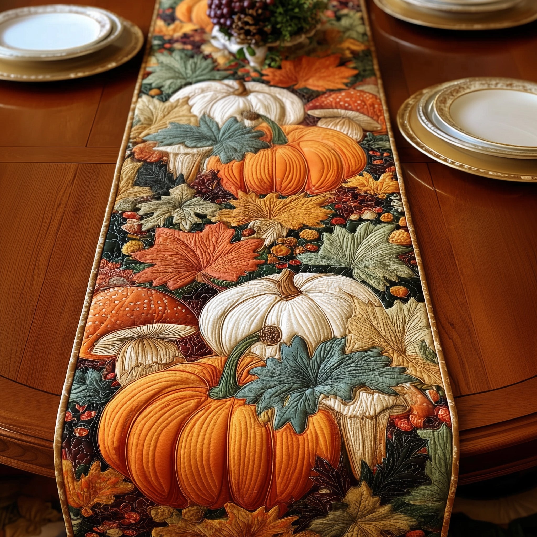 Autumn Harvest Quilted Table Runner Cozy Christmas Table Runner