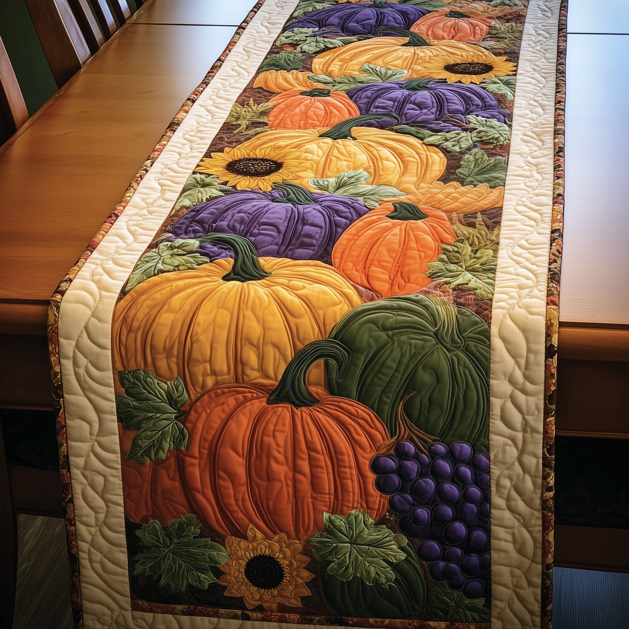 Autumn Harvest Quilted Table Runner Holiday Dinner Table Runner