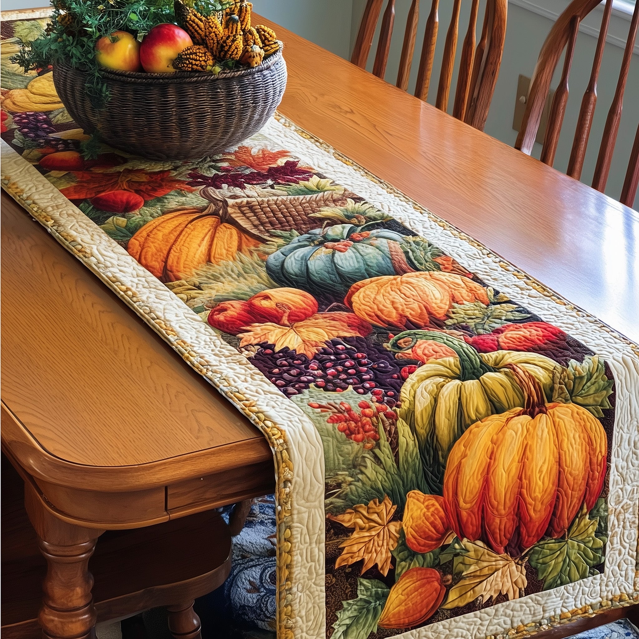 Autumn Harvest Quilted Table Runner Holiday Party Table Runner