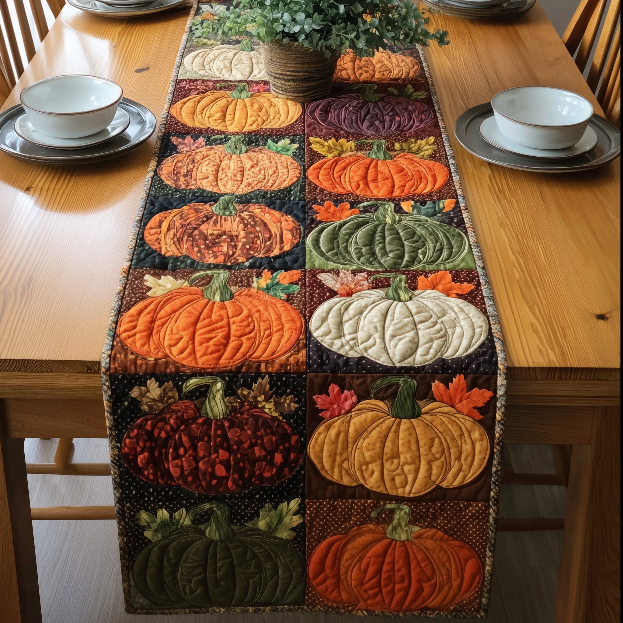 Autumn Harvest Quilted Table Runner Winter Table Runner