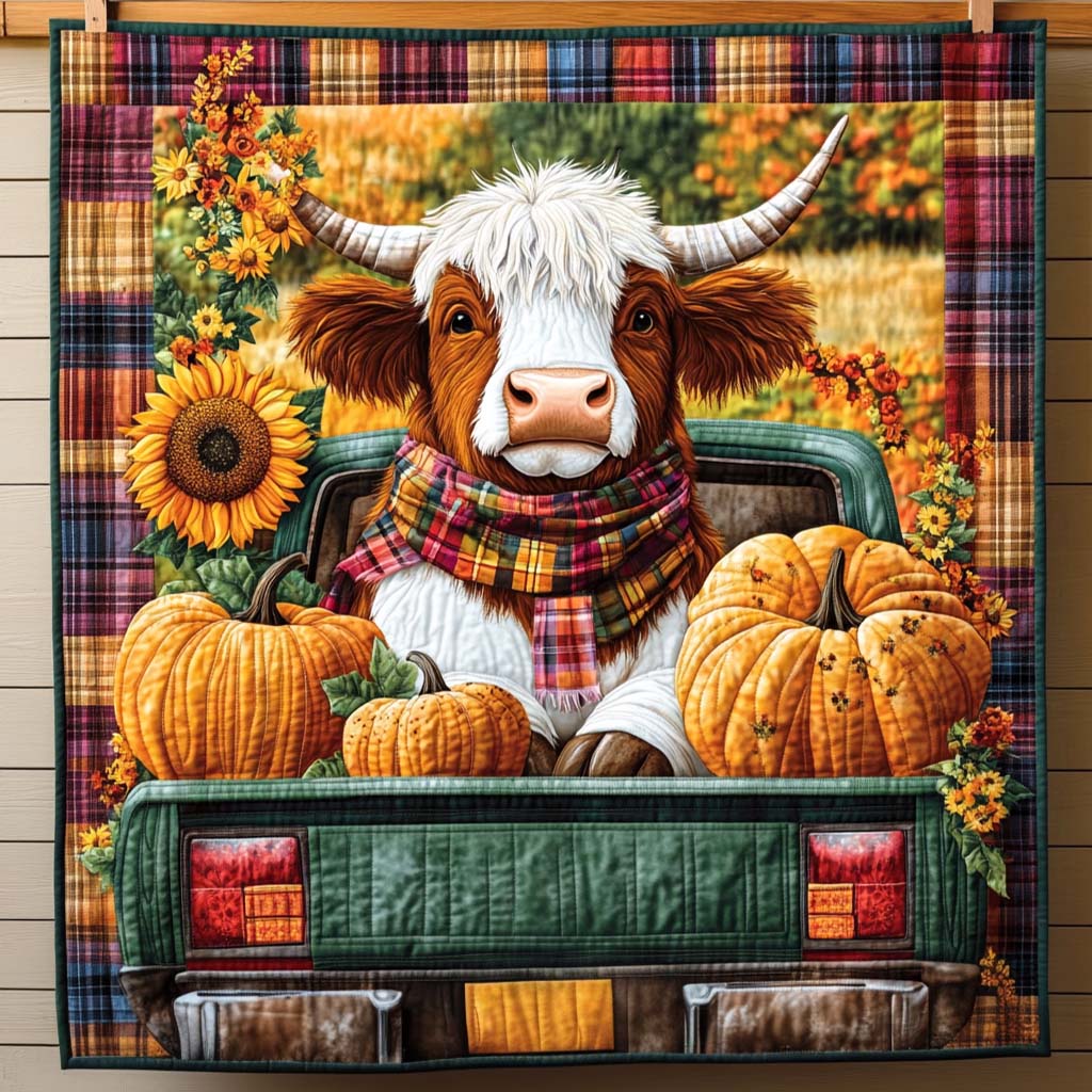 Autumn Harvest Ride Quilted Blanket Cow Gifts For Cow Loversr