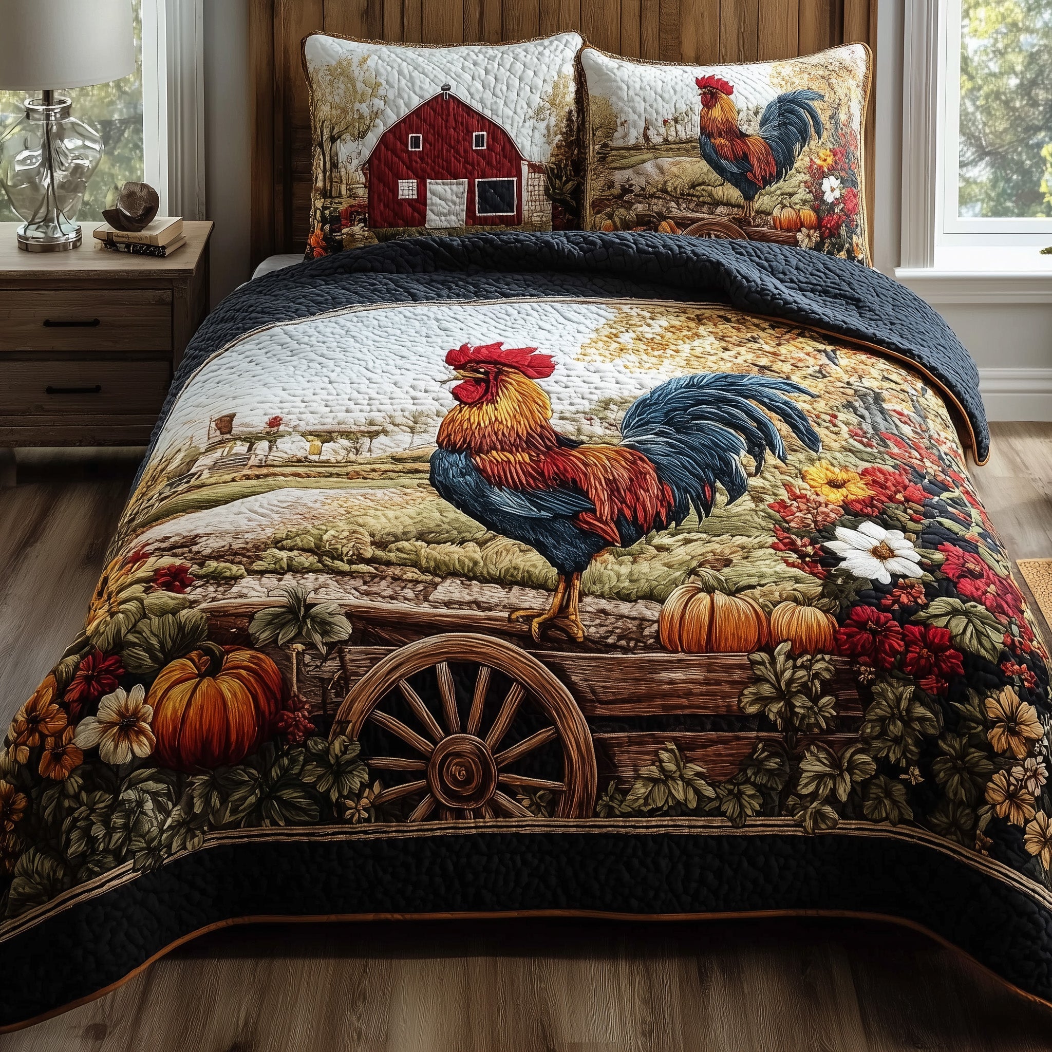Autumn Haven Quilted Bedding Set Duvet Cover Bedspread Gifts For People Who Love Chickens