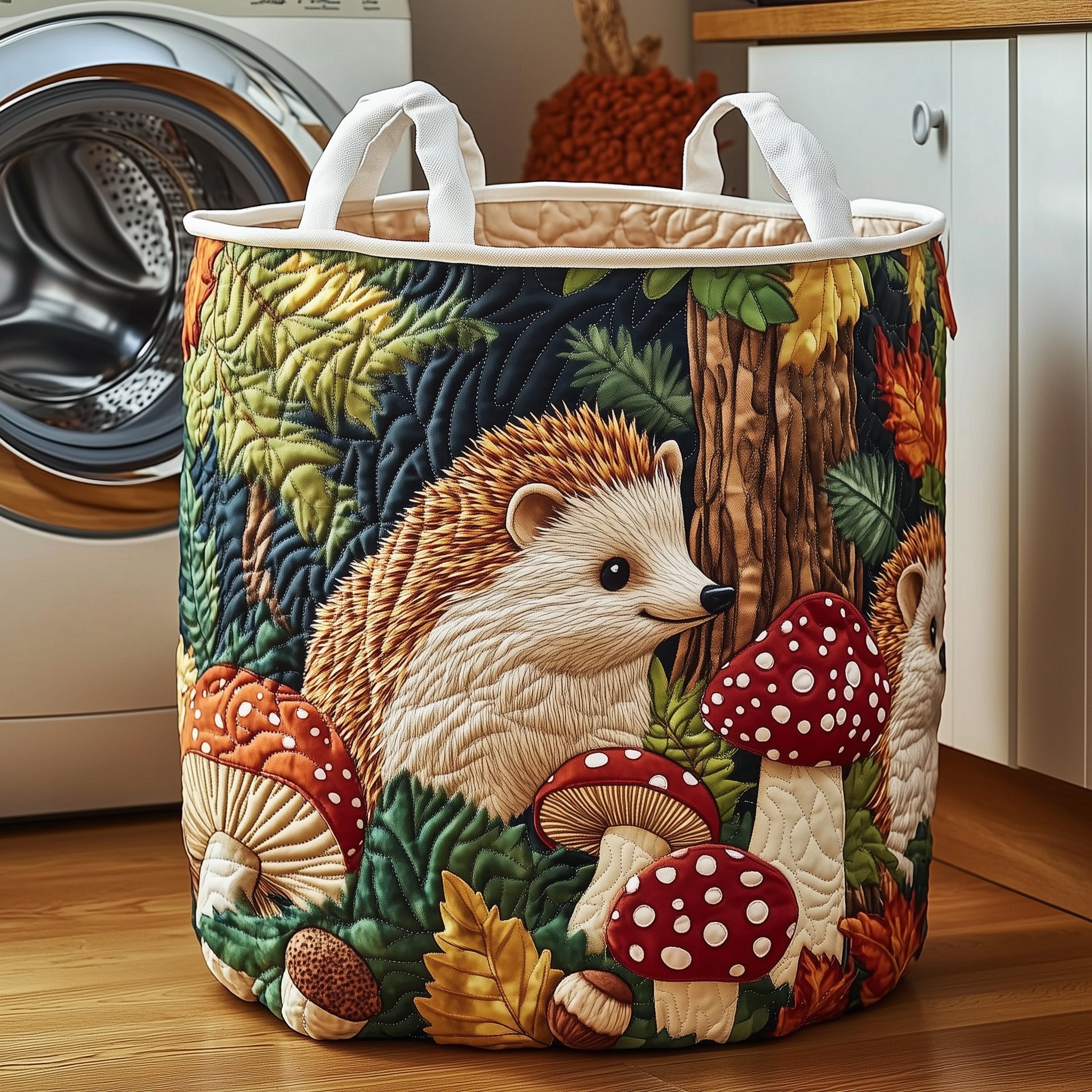 Autumn Hedgehog Quilted Laundry Basket Foldable Basket Storage Best Gifts For Hedgehog Fans