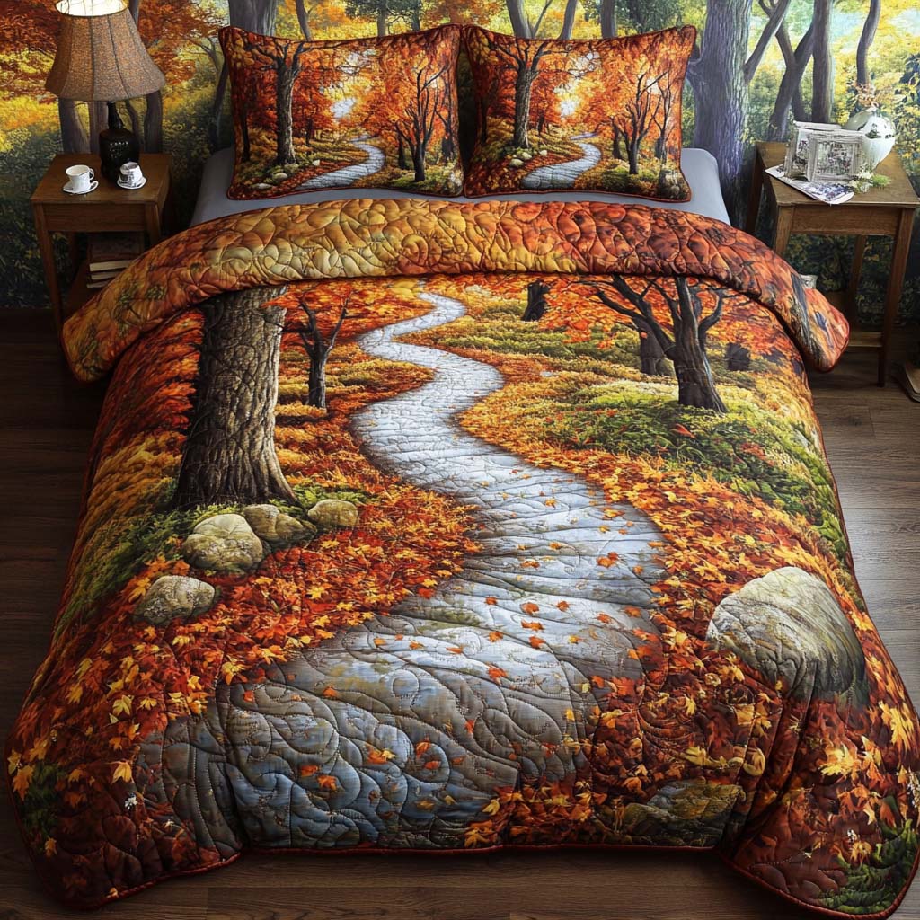 Autumn Hillside View Quilted Bedding Set Cool Bedroom Decor Unique Fall Gifts