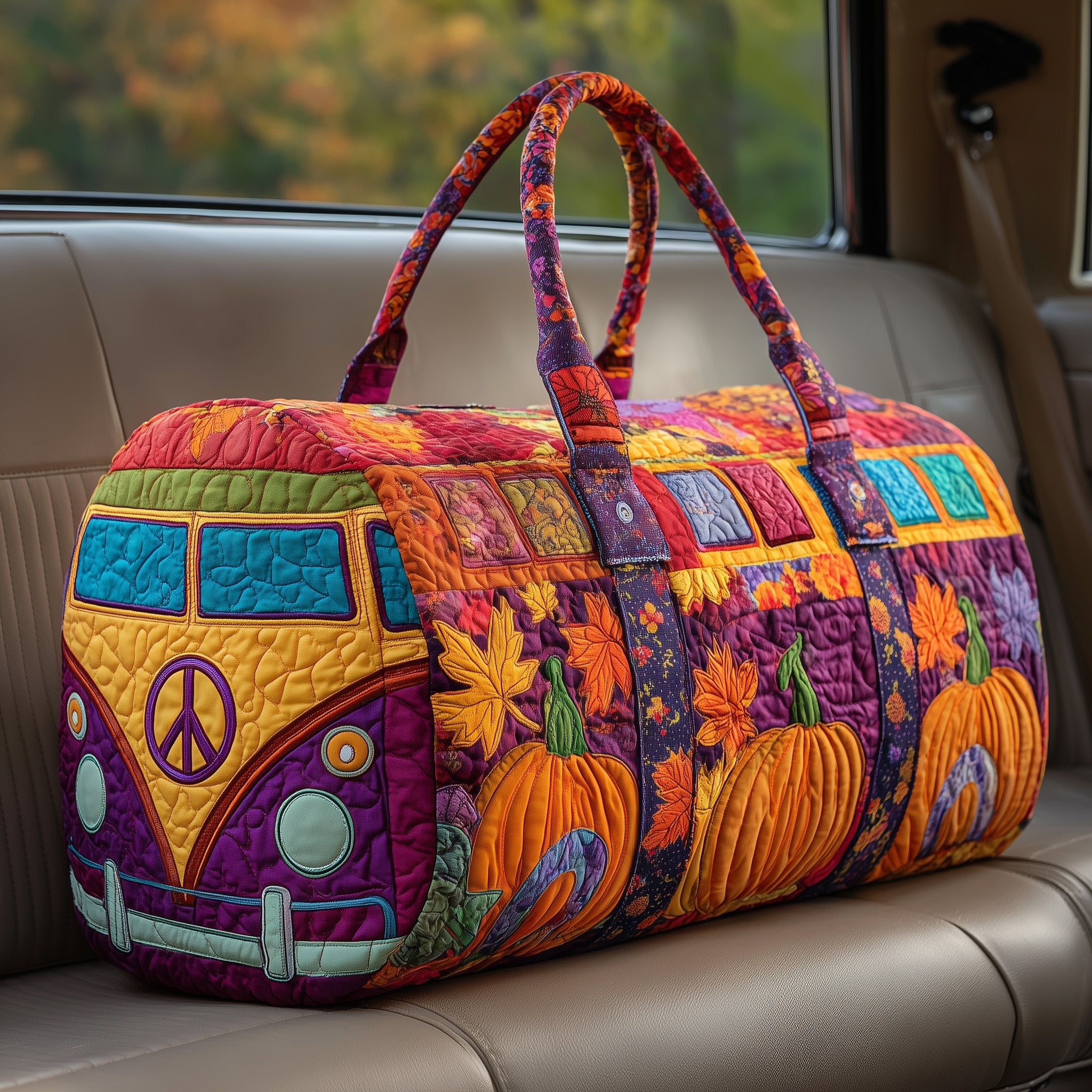 Autumn Hippe Van Quilted Duffle Bag For Weekend Trips
