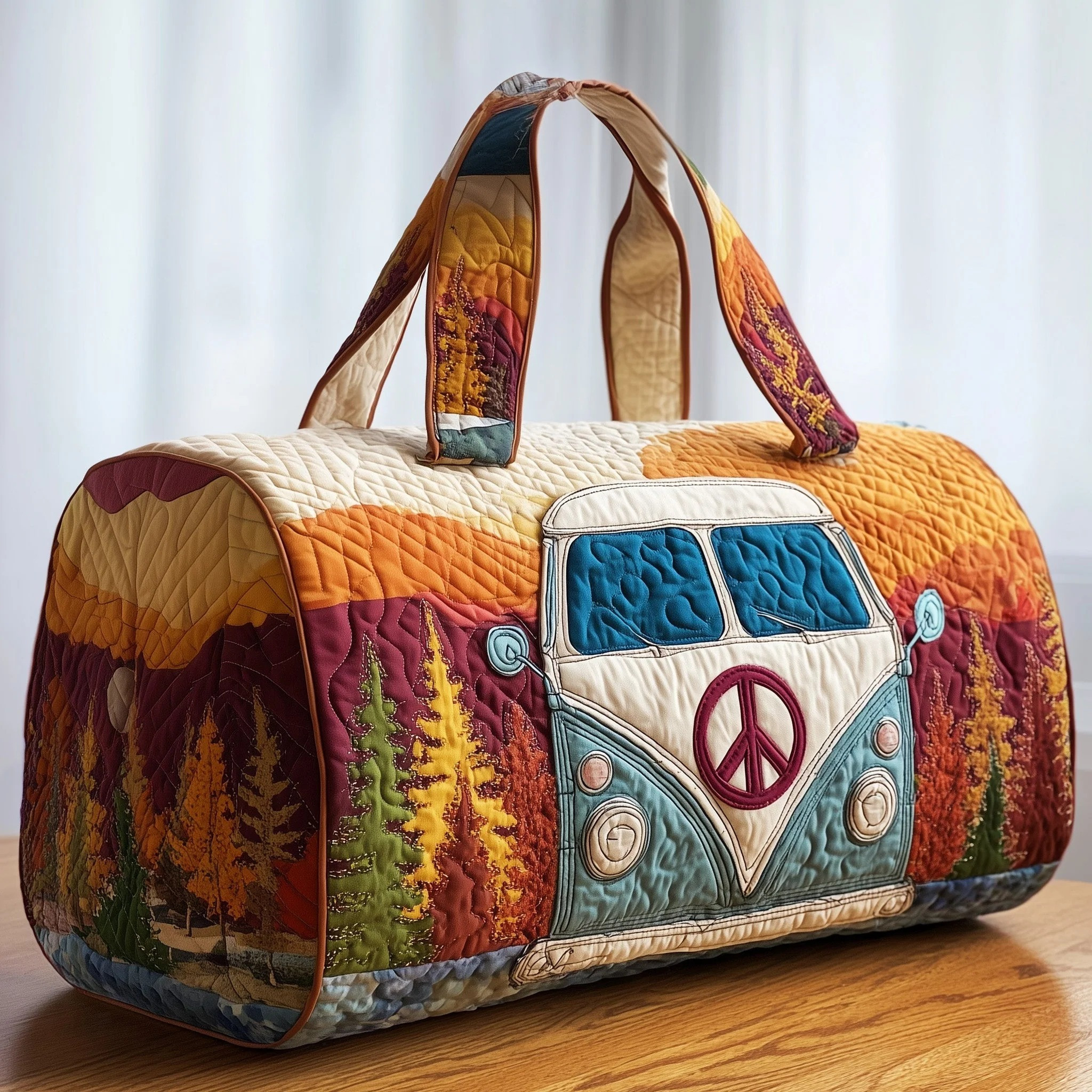 Autumn Hippie Van Quilted Duffle Bag Cool Gym Bags Nice Accessories Gifts Idea