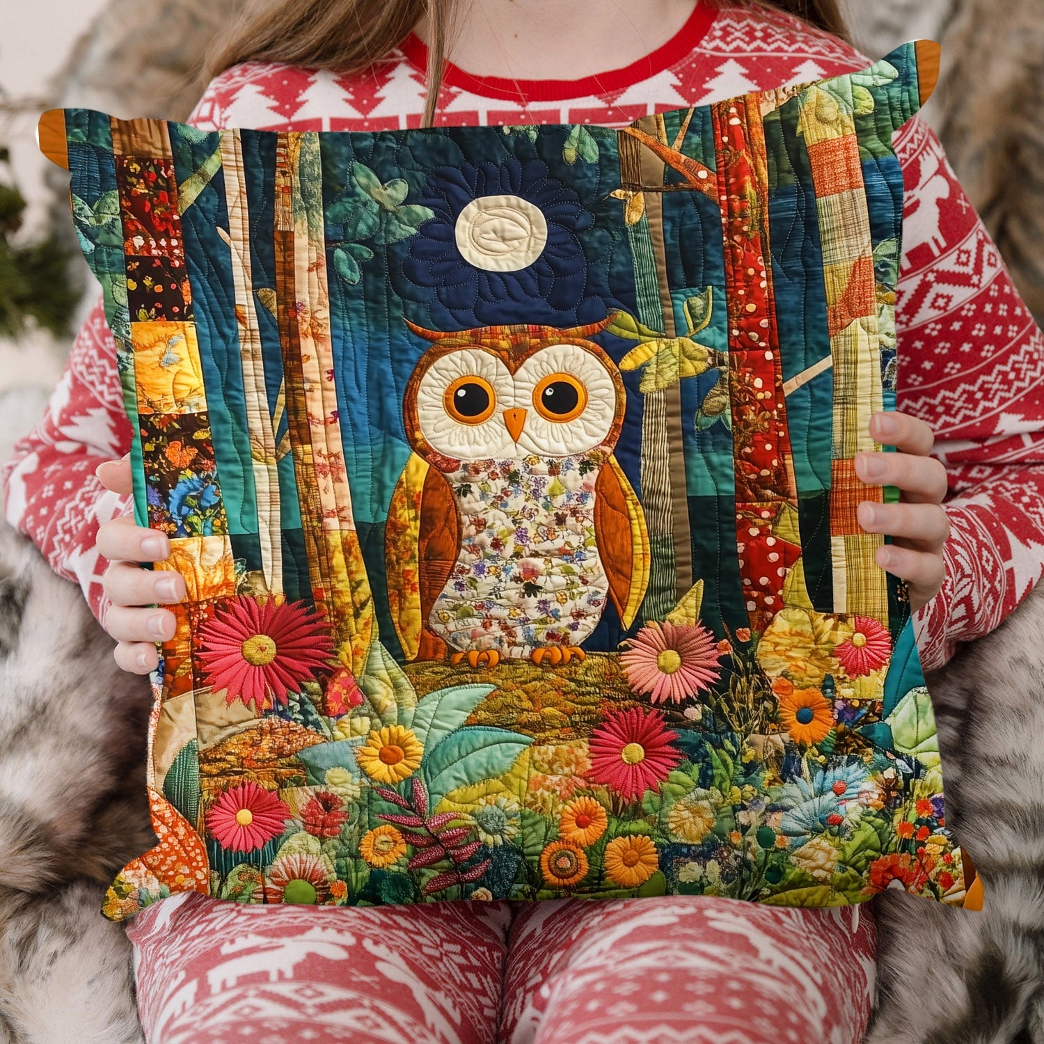 Autumn Hoots Quilted Pillow Case Christmas Throw Pillow Case