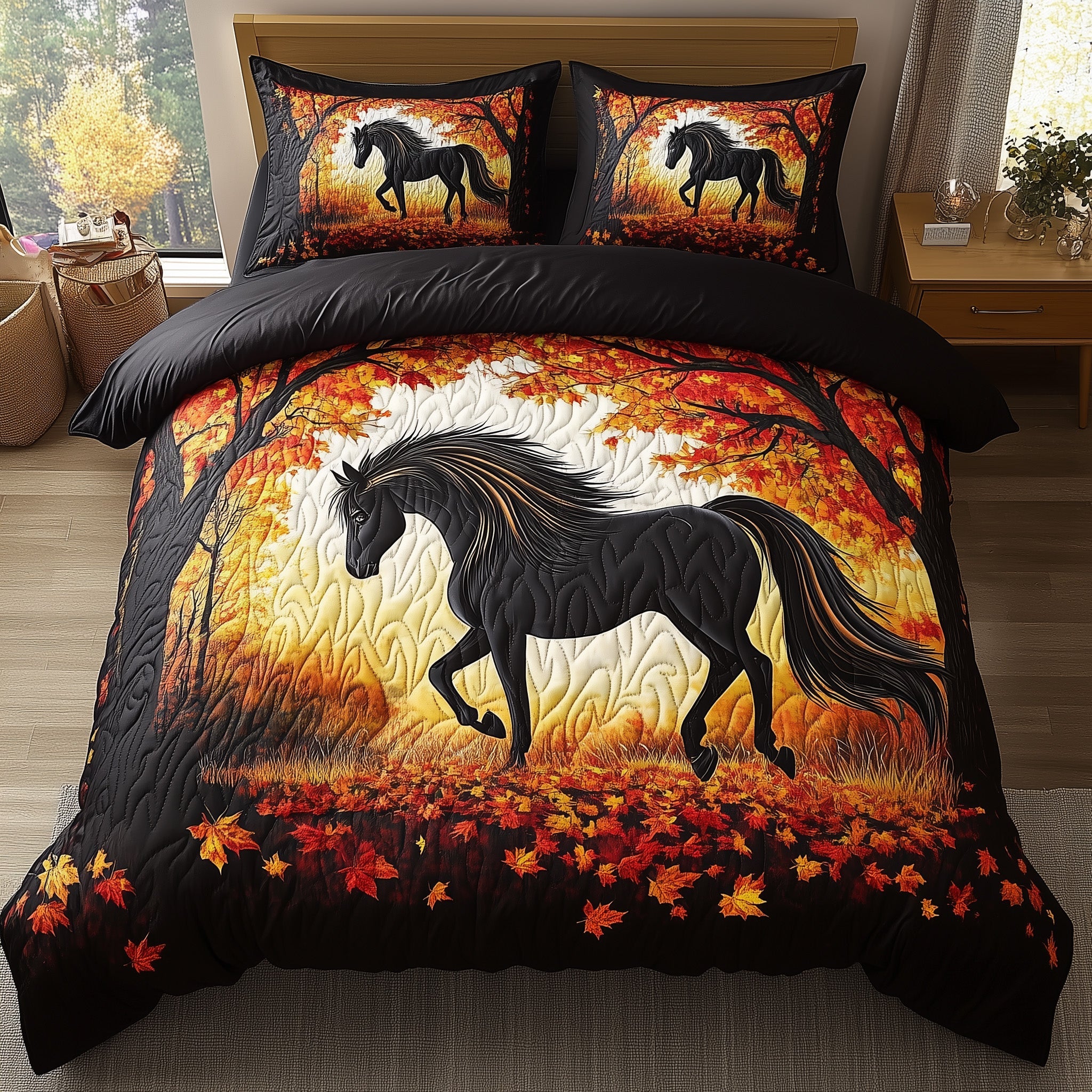Autumn Horse Duvet Cover Set Merch For Couples