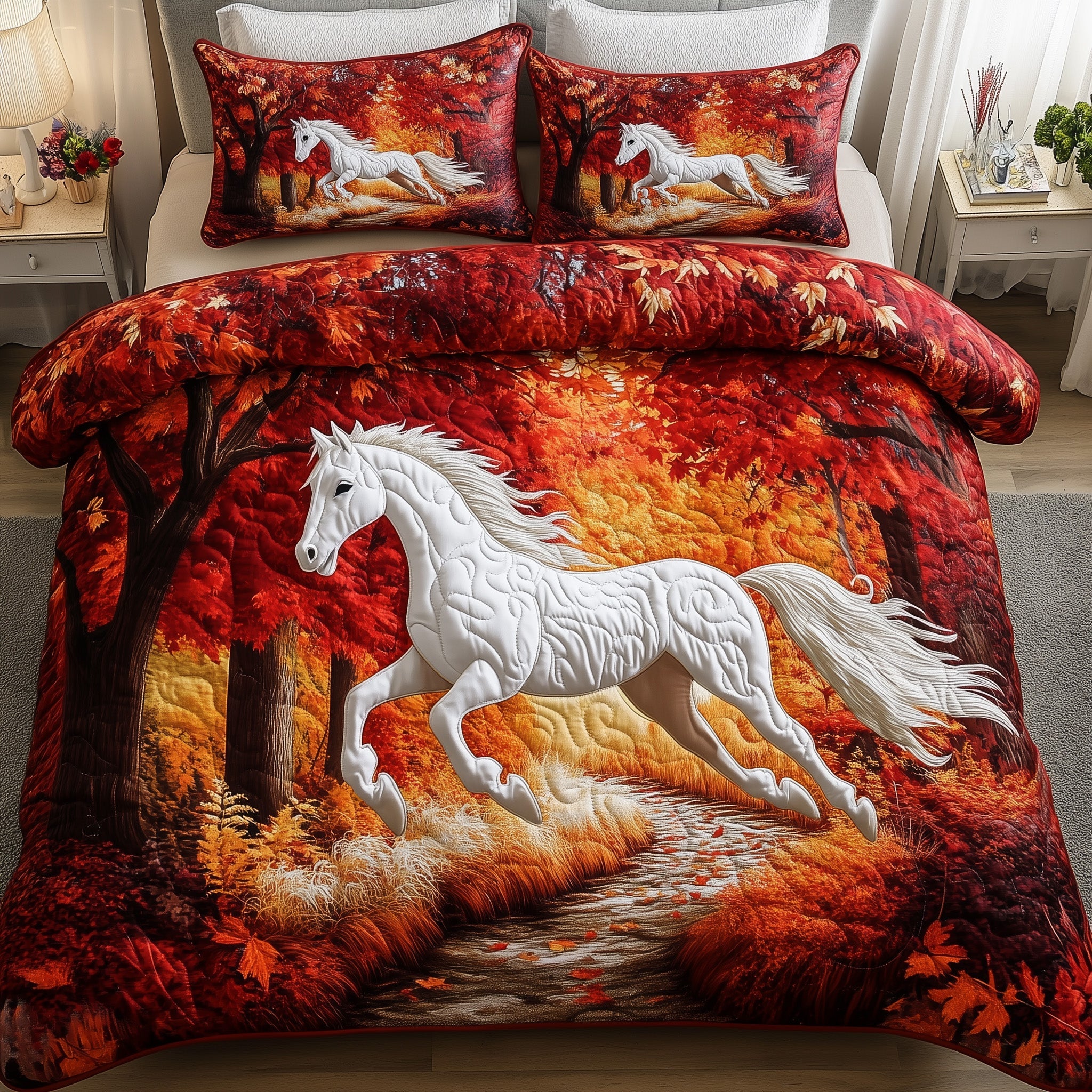 Autumn Horse Duvet Cover Set Winter Merch Essentials