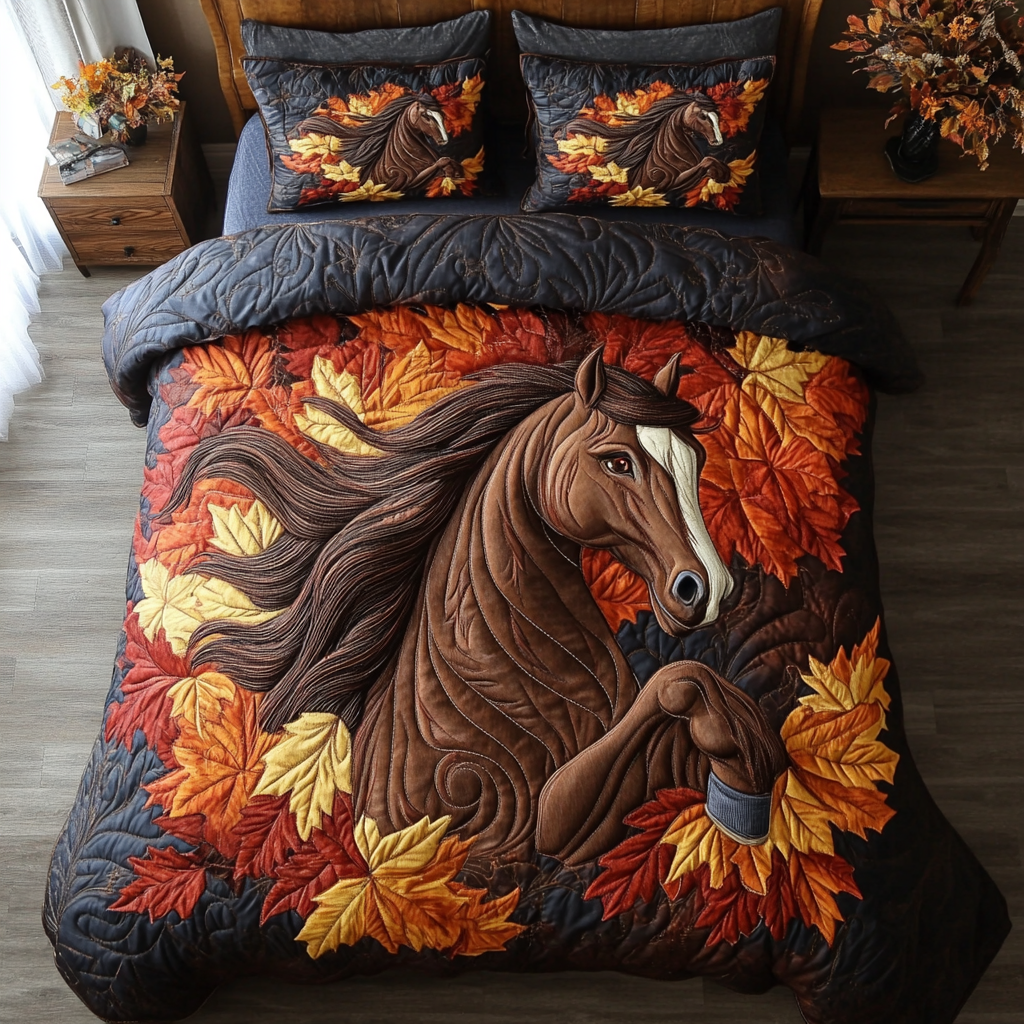 Autumn Horse Quilted Bedding Set Fall Bedding Sets Best Christmas Gifts For Equestrians