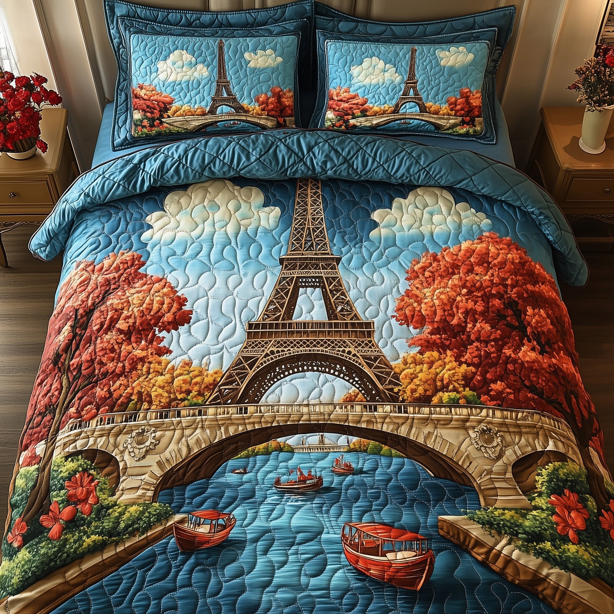 Autumn In Paris Quilted Bedding Set Machine Washable
