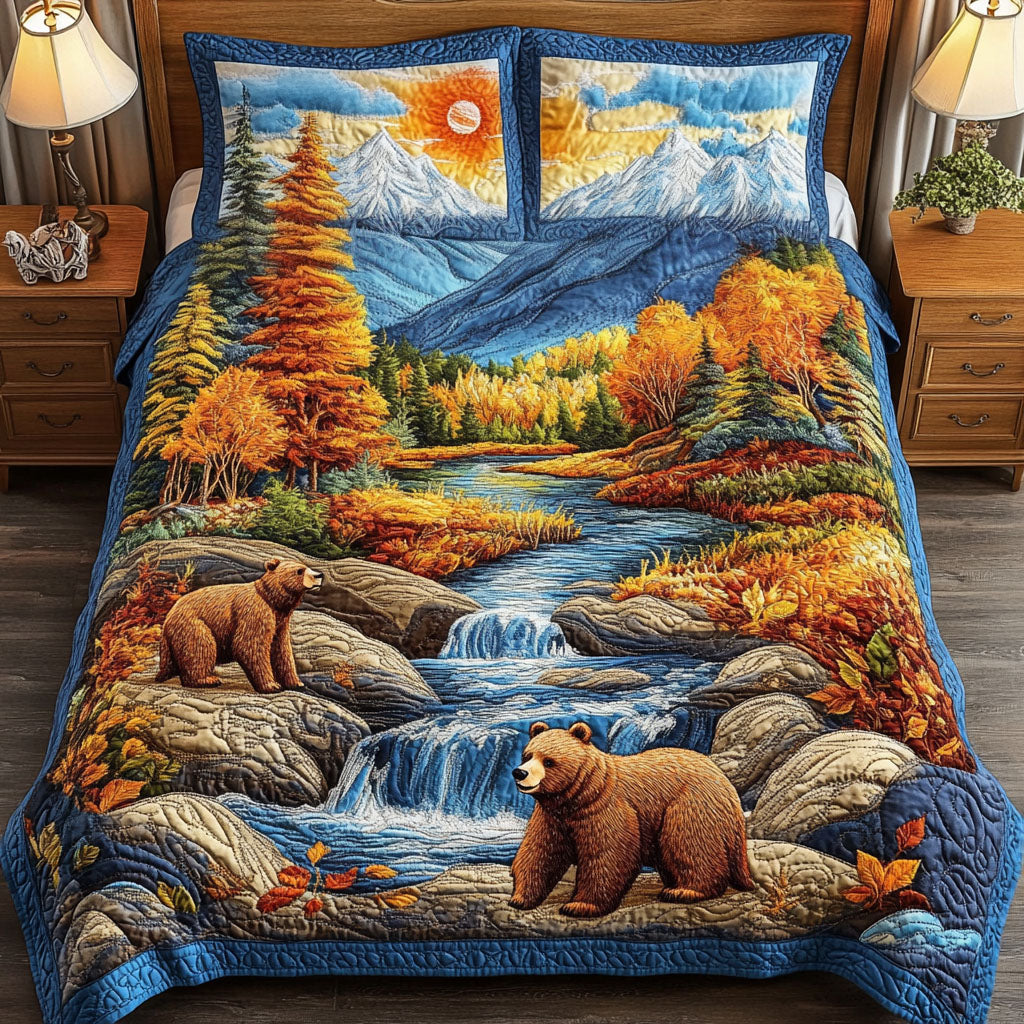 Autumn Journey Quilted Bedding Set Cute Room Decor Christmas Bear Gifts