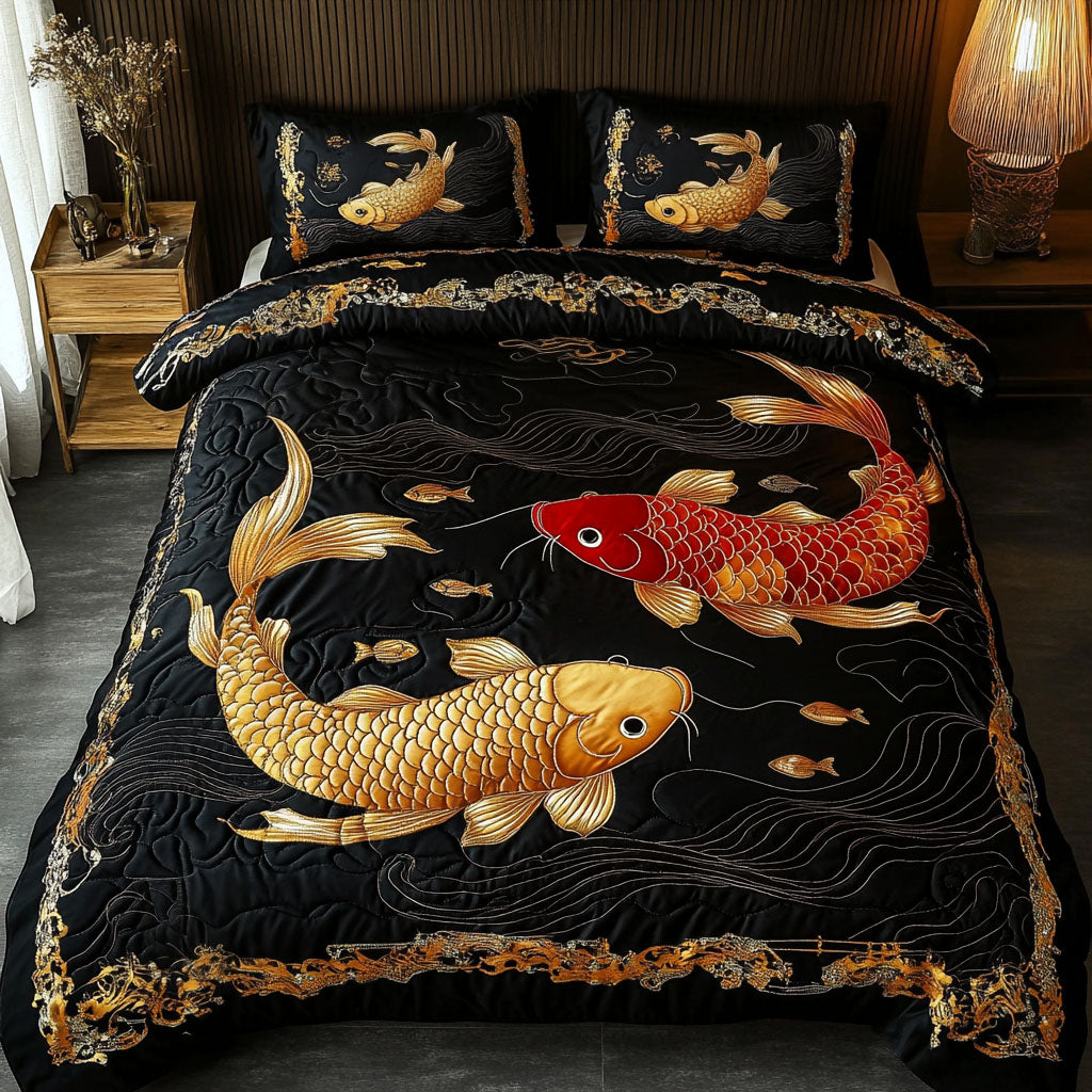 Autumn Koi Quilted Bedding Set Bedroom Decorations Gifts For Koi Lovers