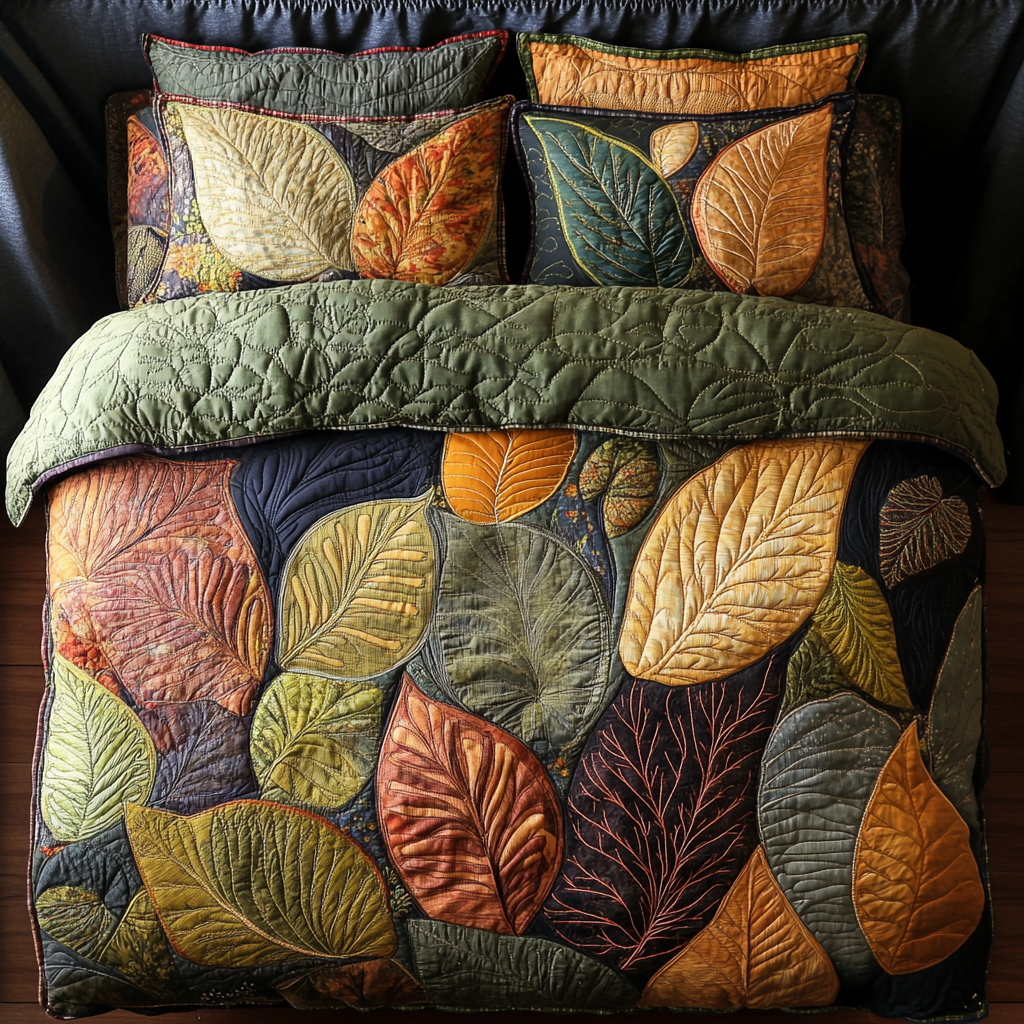 Autumn Leaf Quilted Bedding Set Best Bed Sheet Set Gift For Nature Lovers