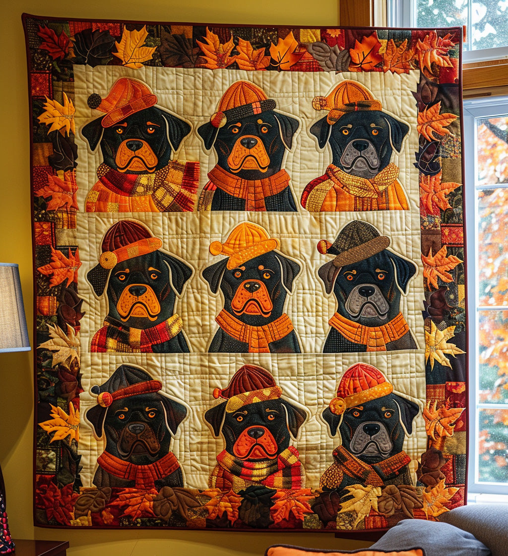 Autumn Leaves & Rottweiler Love Quilted Blanket Gifts For Pet Owners