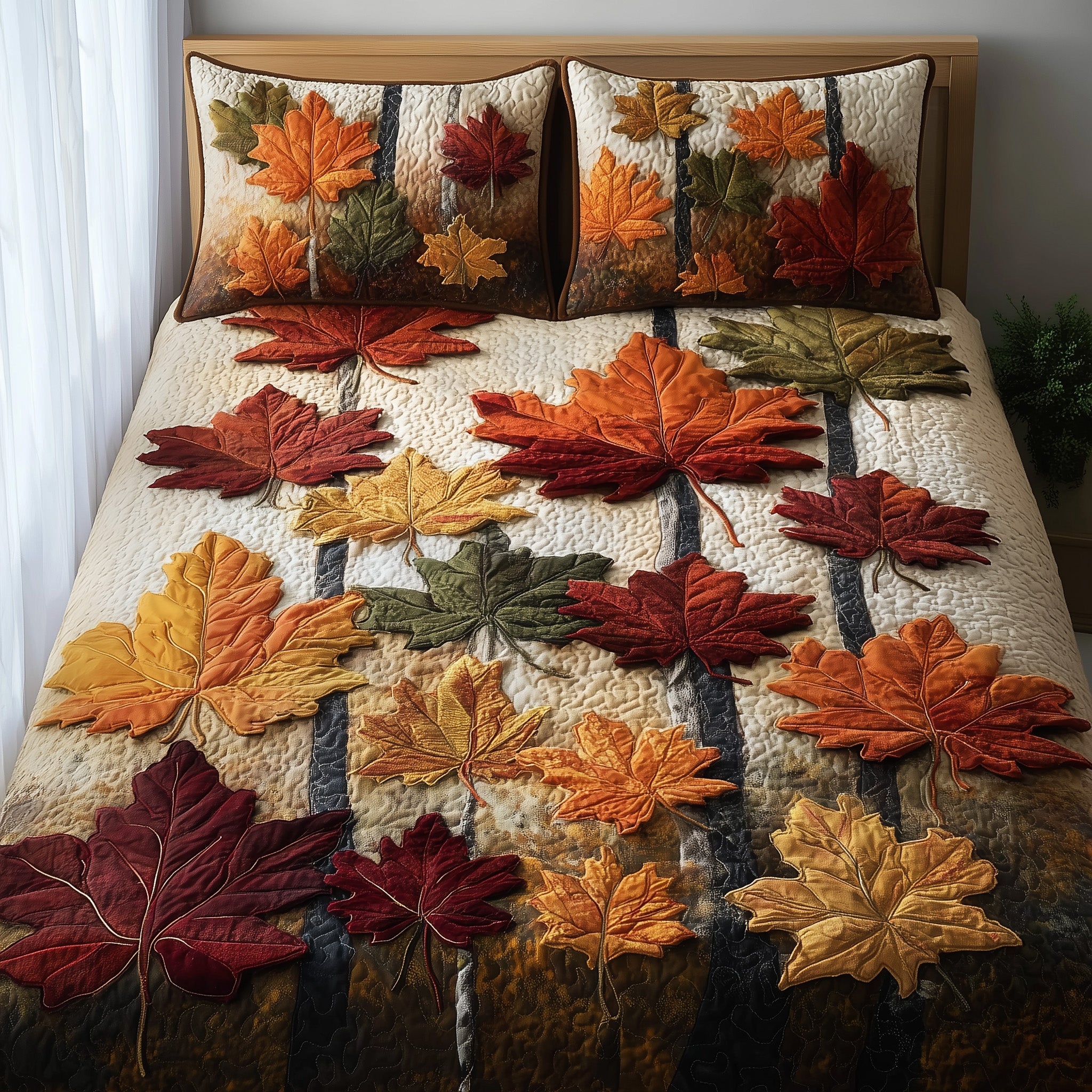 Autumn Leaves Quilted Bedding Set Duvet Cover Bedspread Fun Fall Gift Ideas