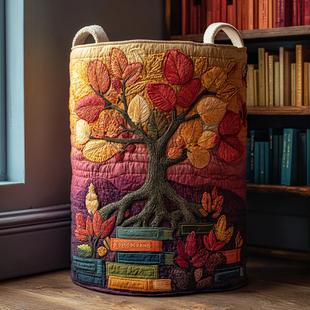 Autumn Leaves Quilted Laundry Basket Trendy Quilted Laundry Tote for Home and Dorm