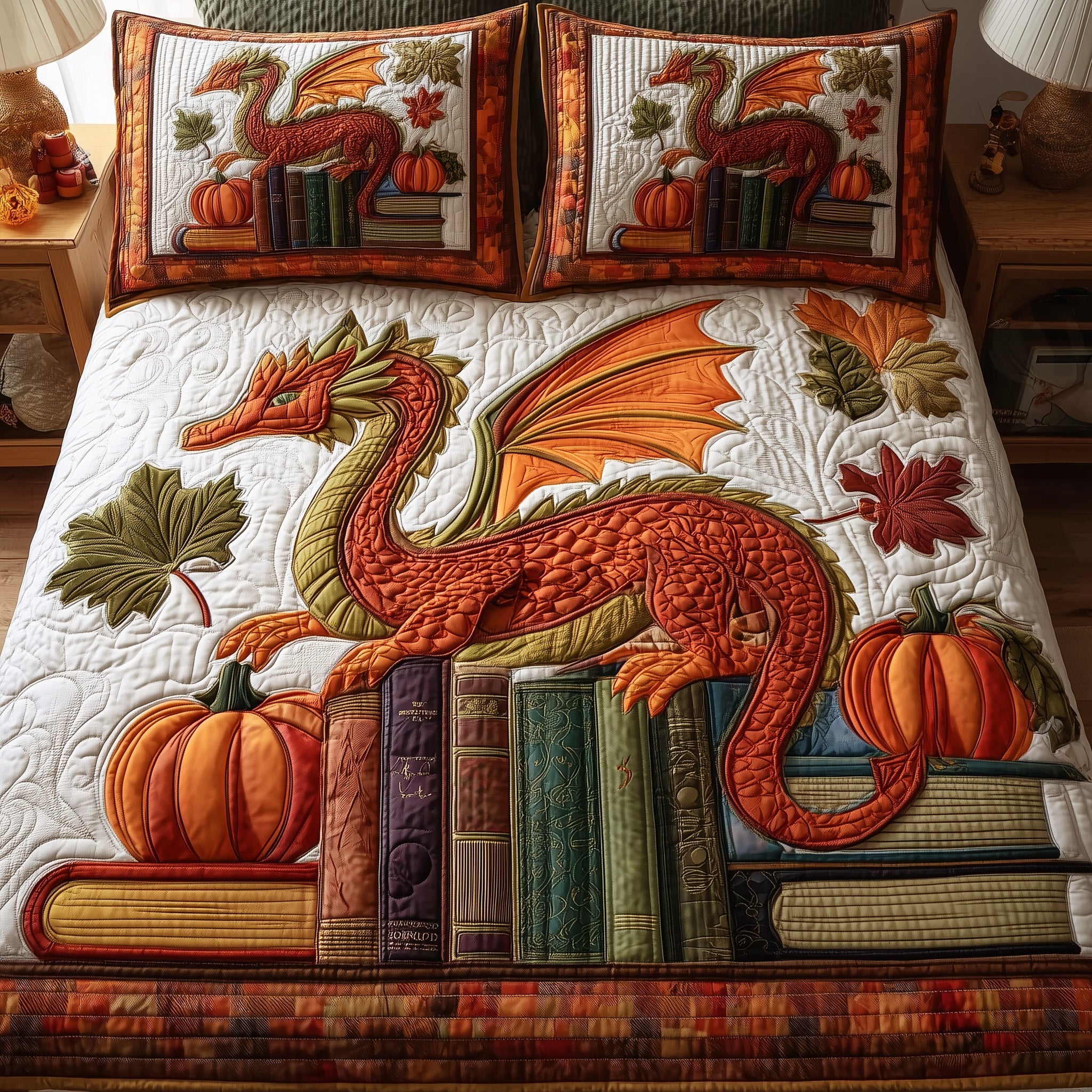 Autumn Library Quilted Bedding Set Durable & Long-lasting