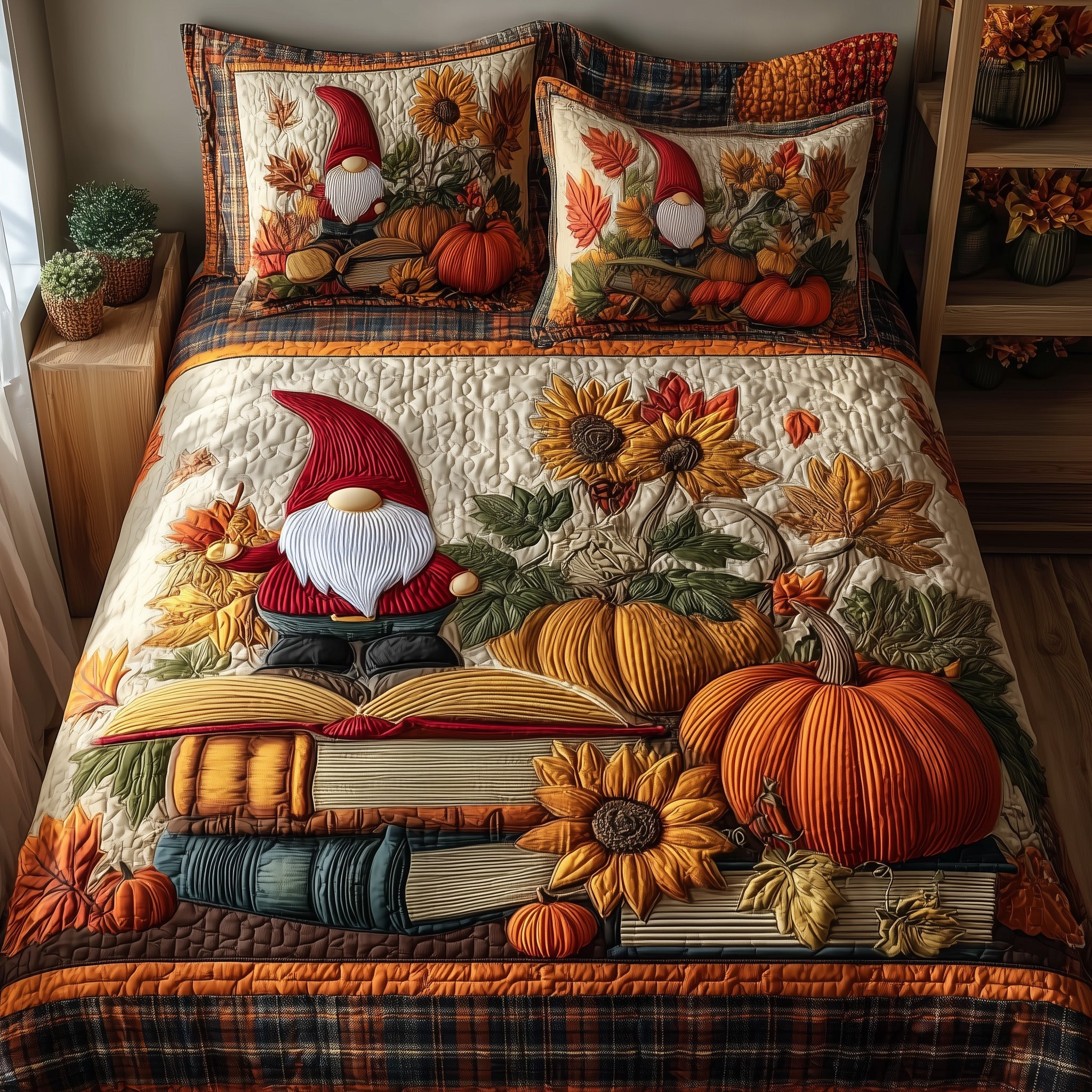 Autumn Library Quilted Bedding Set Duvet Cover Bedspread Book Lover Gifts For Women