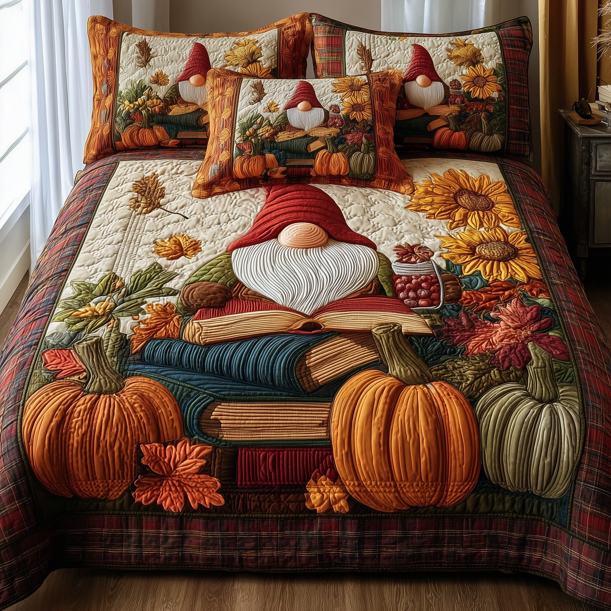 Autumn Library Quilted Bedding Set Duvet Cover Bedspread Book Lovers Gifts For Mom