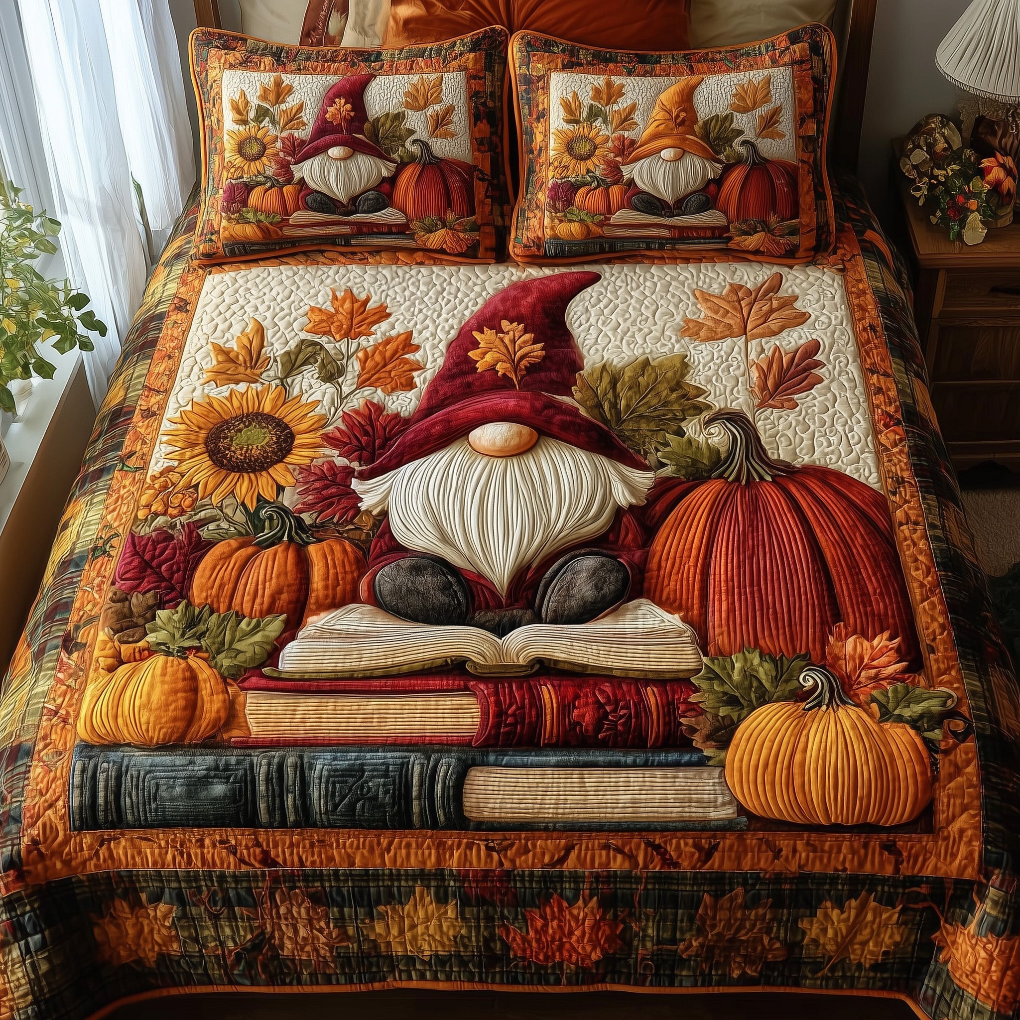 Autumn Library Quilted Bedding Set Duvet Cover Bedspread Book Lovers Gifts For Sisters