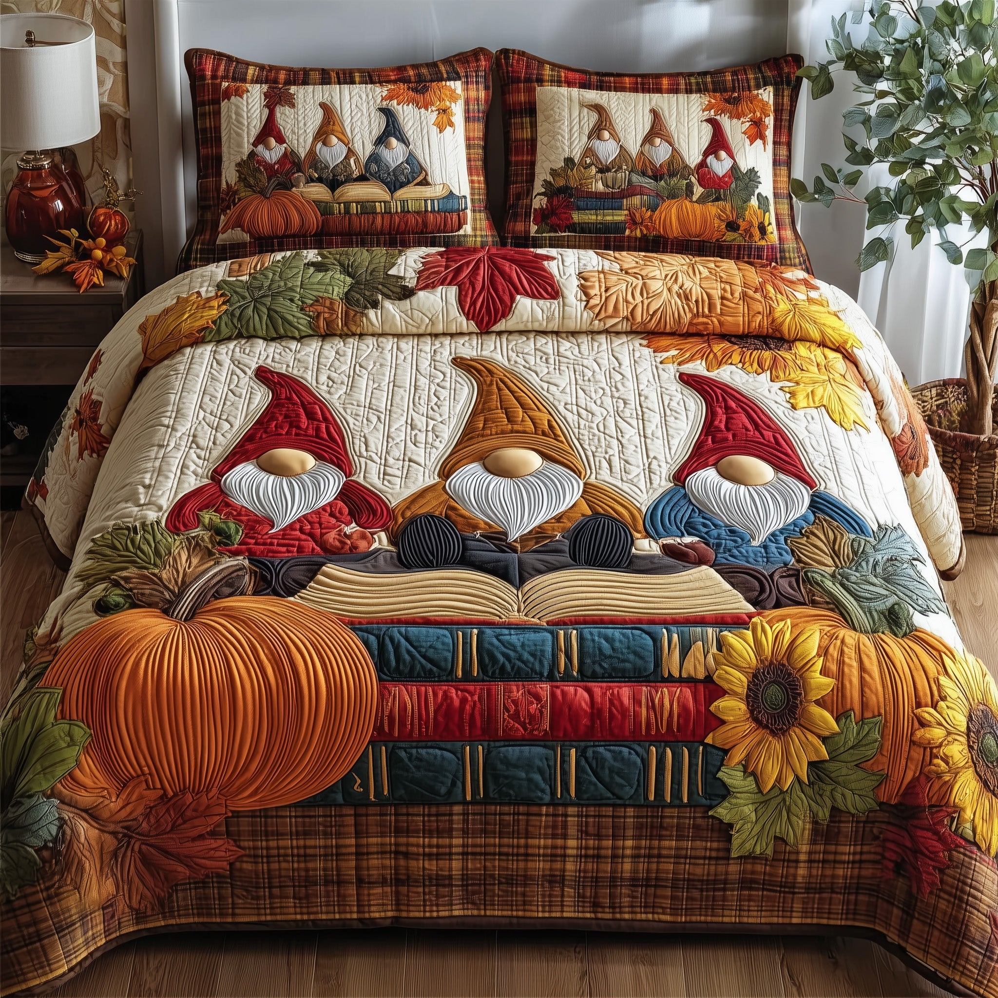 Autumn Library Quilted Bedding Set Hypoallergenic