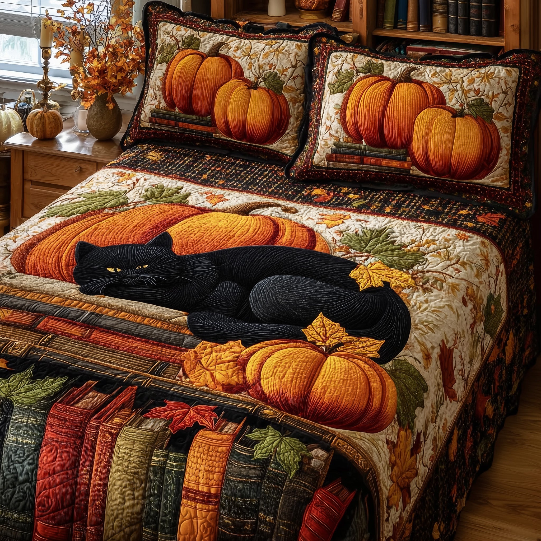 Autumn Library Quilted Bedding Set Lightweight