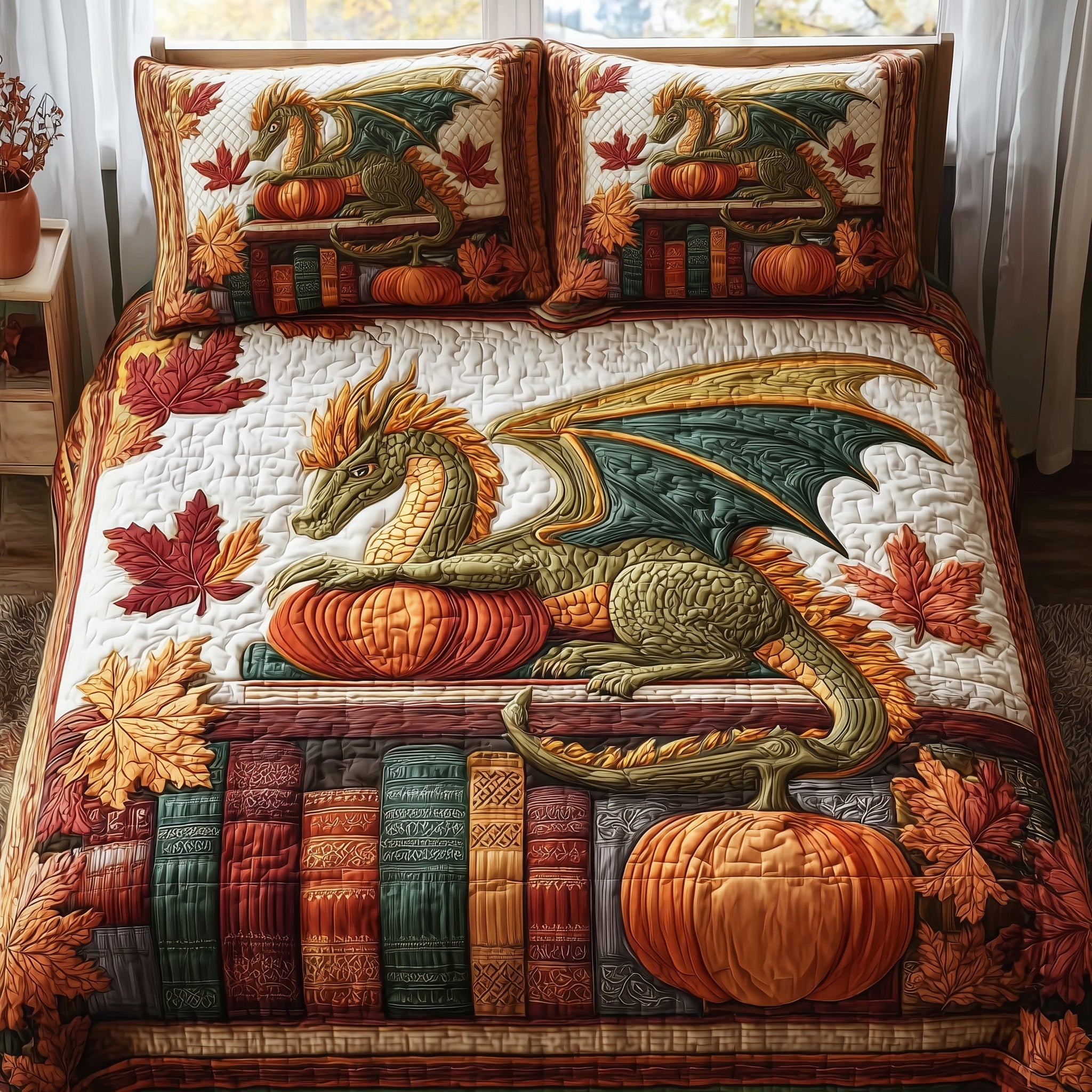 Autumn Library Quilted Bedding Set Modern Design